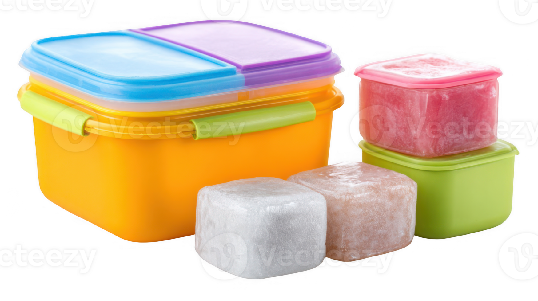 Colorful lunchbox with frozen packs isolated on transparent background png