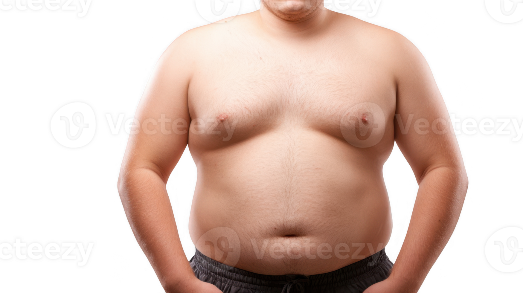 Overweight man showing big belly on transparent background png