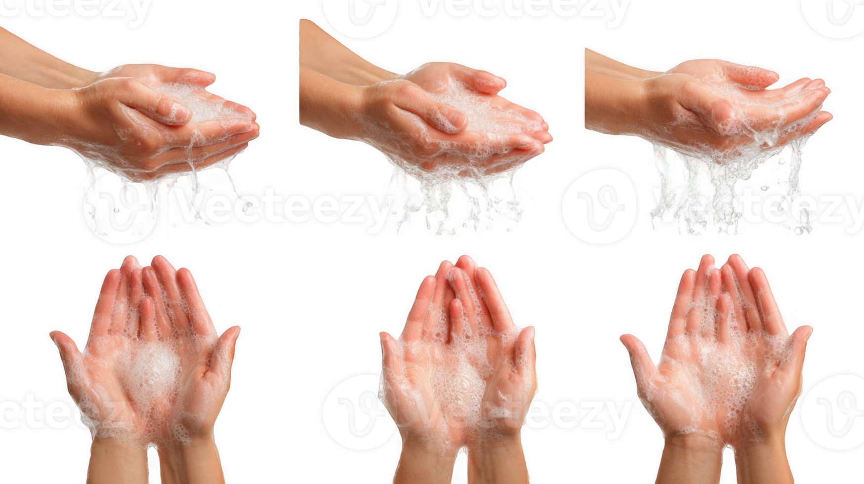 Woman washing hands with soap and water on transparent background png