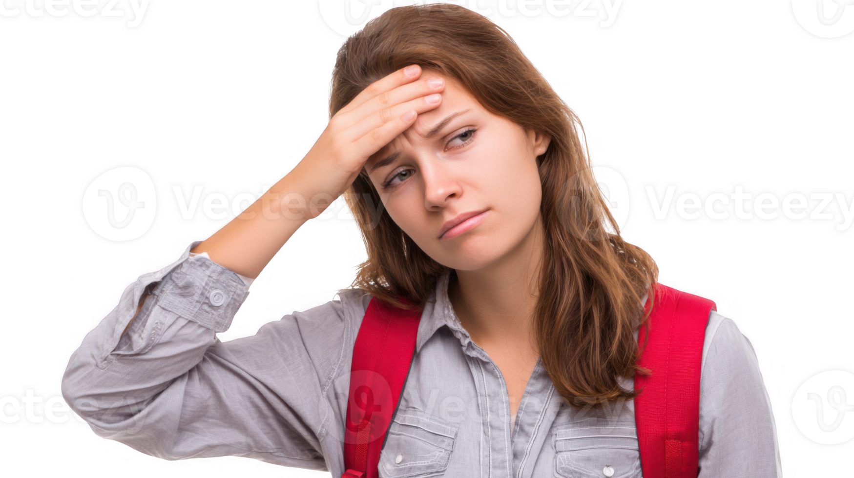 Stressed student touching forehead with transparent background png