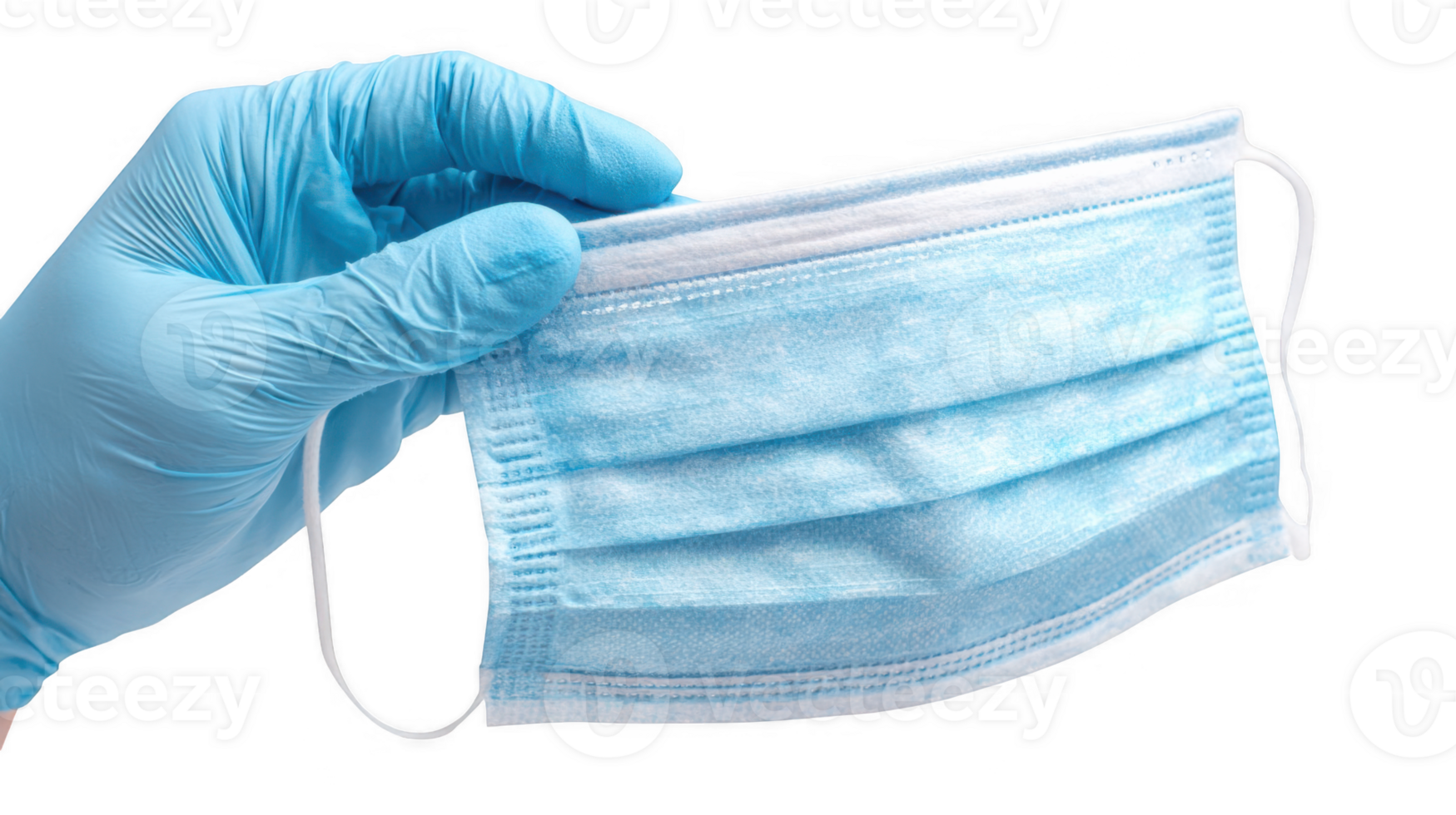 Doctor wearing blue glove holding protective face mask on transparent background png