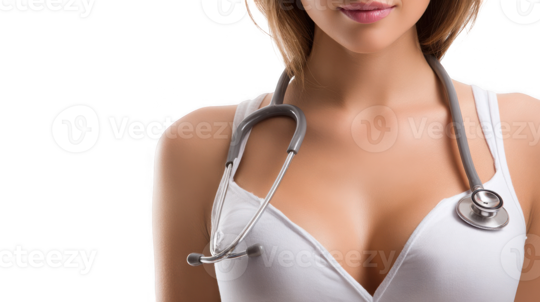 Doctor wearing stethoscope on chest, transparent background png