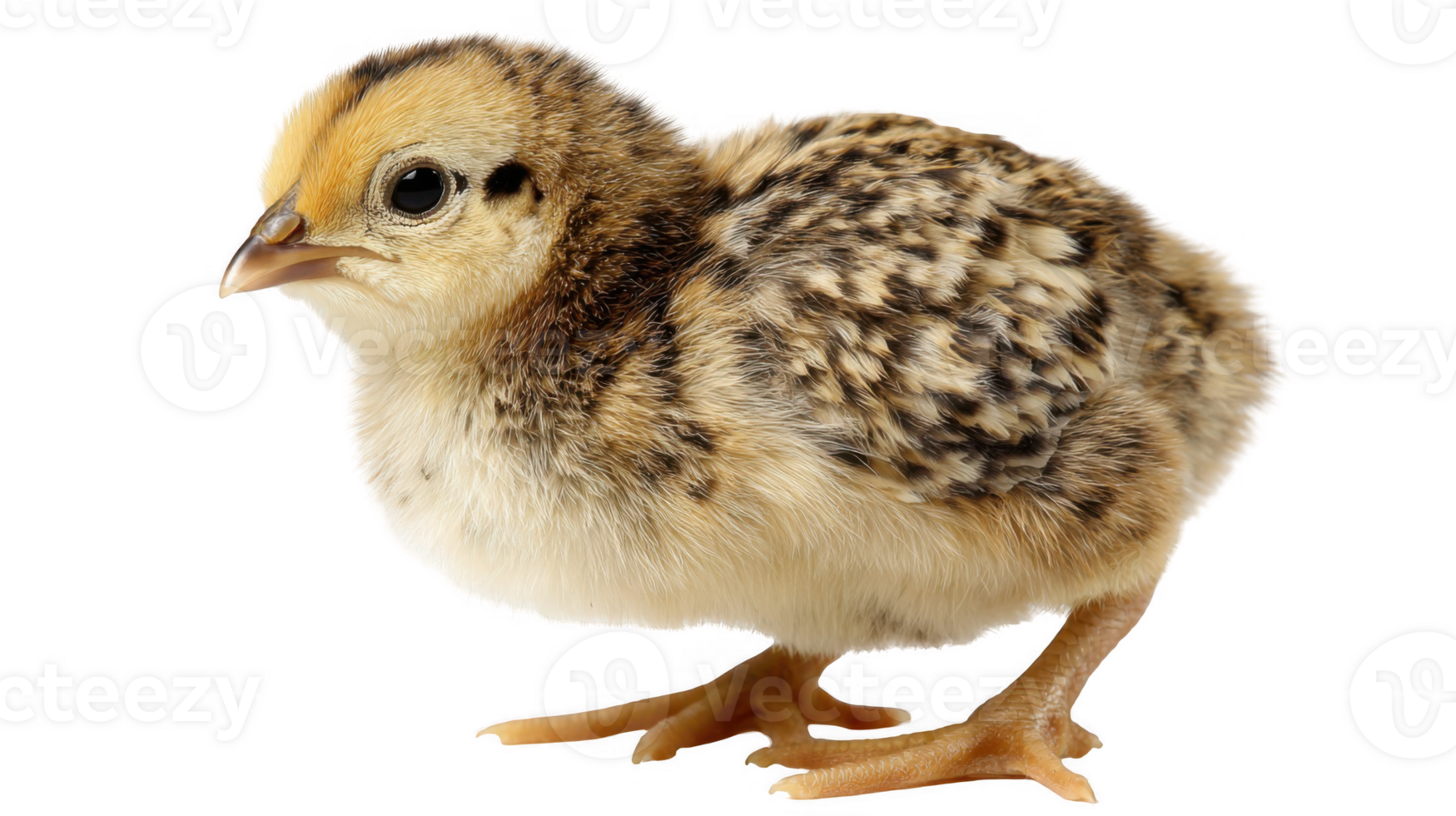 Baby speckled chick curiously looking around on transparent background png