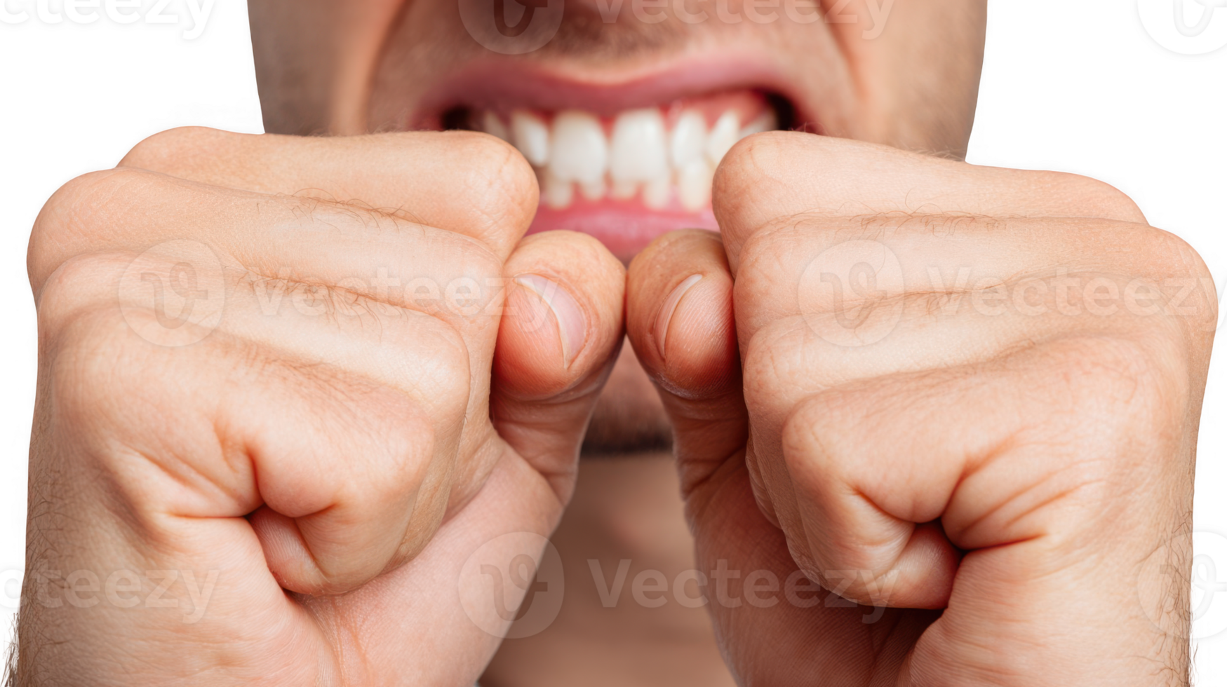 Man suffering strong jaw pain touching face with hands on transparent background png