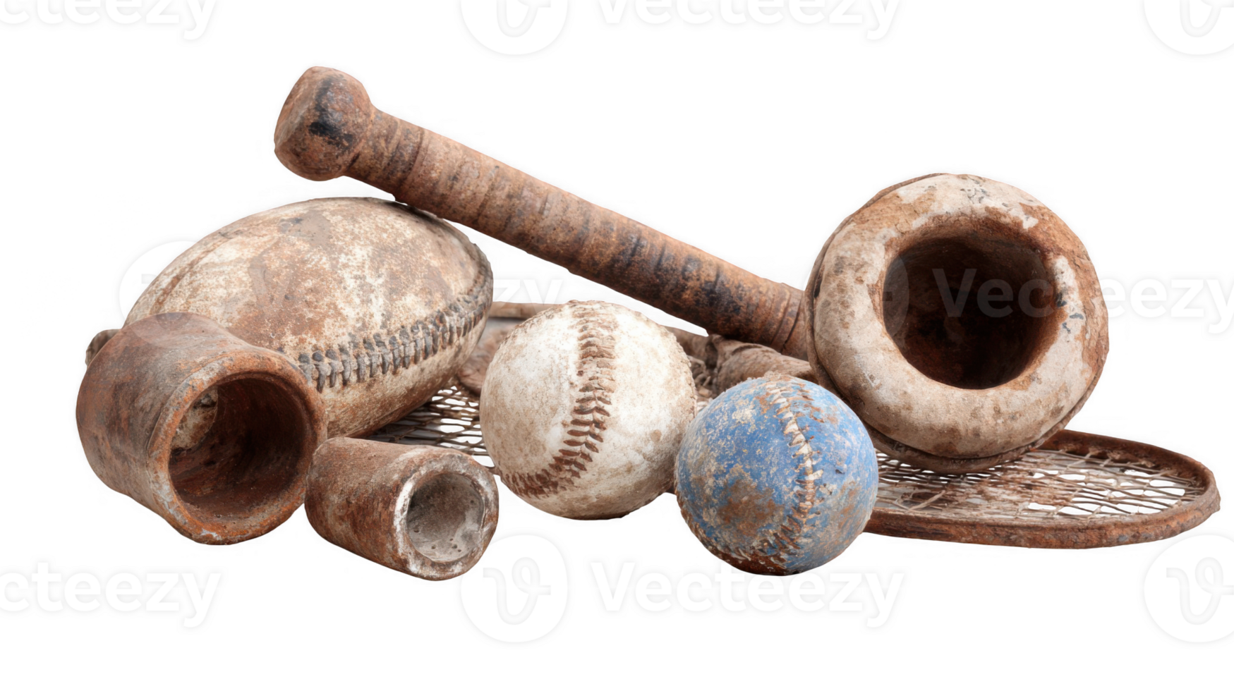 Rusty and dirty sporting goods resting on transparent background png
