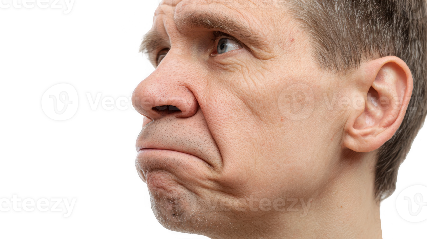 Mature man making droopy face expression on transparent background png