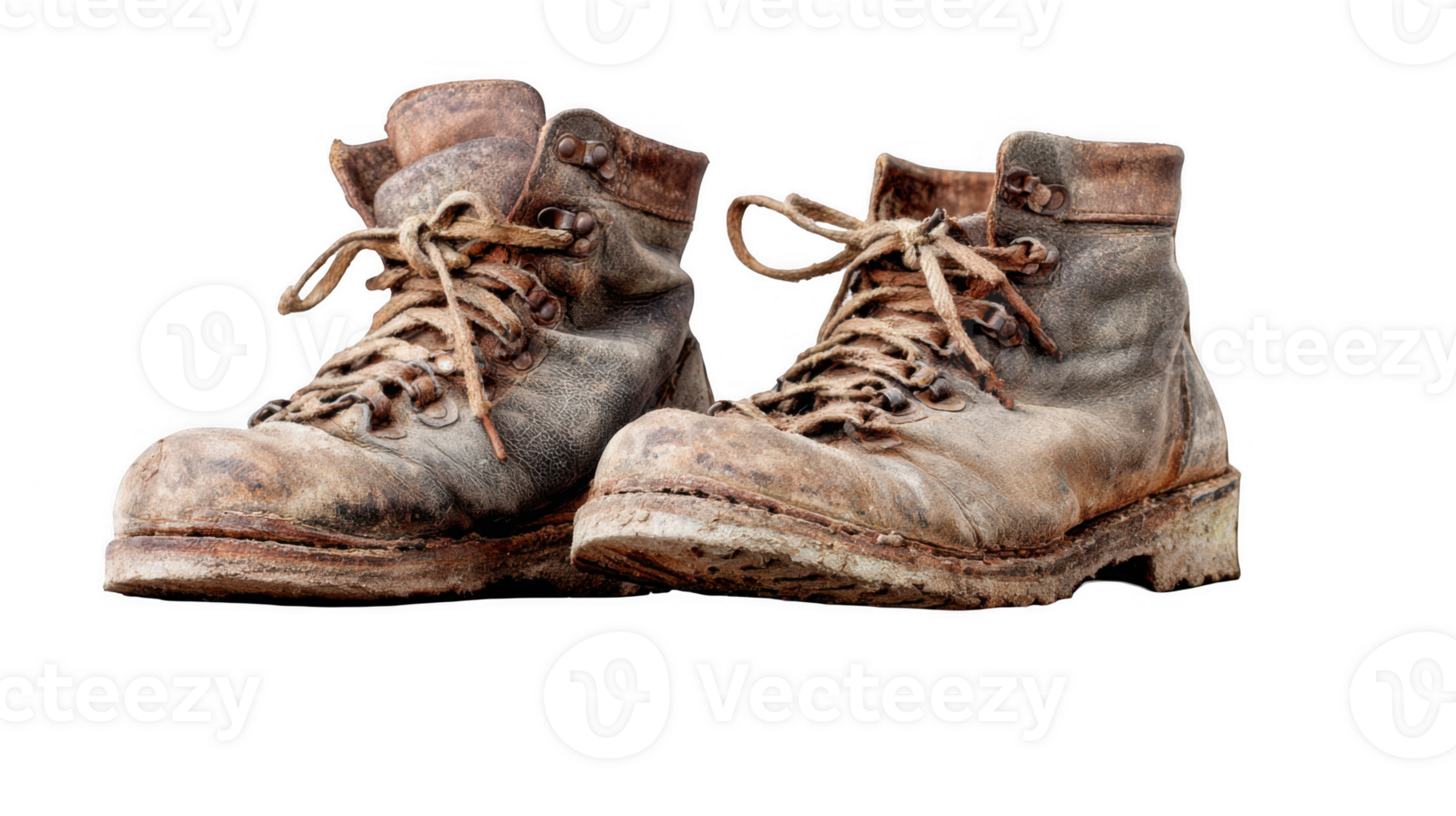 Old dusty hiking boots isolated on transparent background png