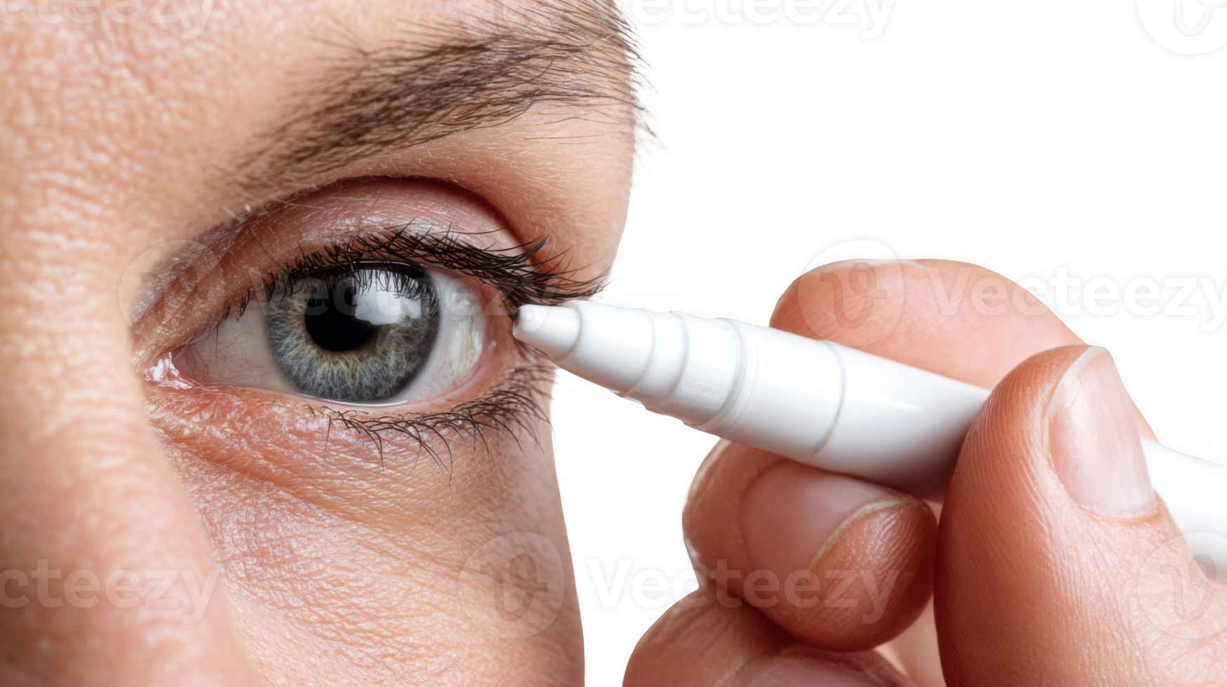 Doctor applying eye drops with penlight on transparent background png