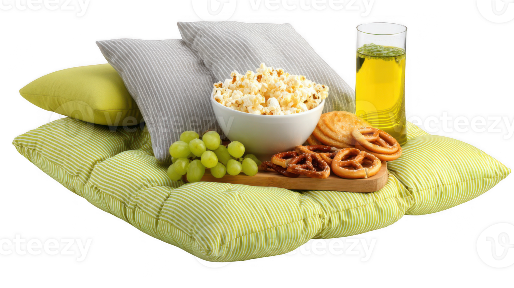 Comfortable outdoor setting inviting relaxation with snacks and refreshments on transparent background png