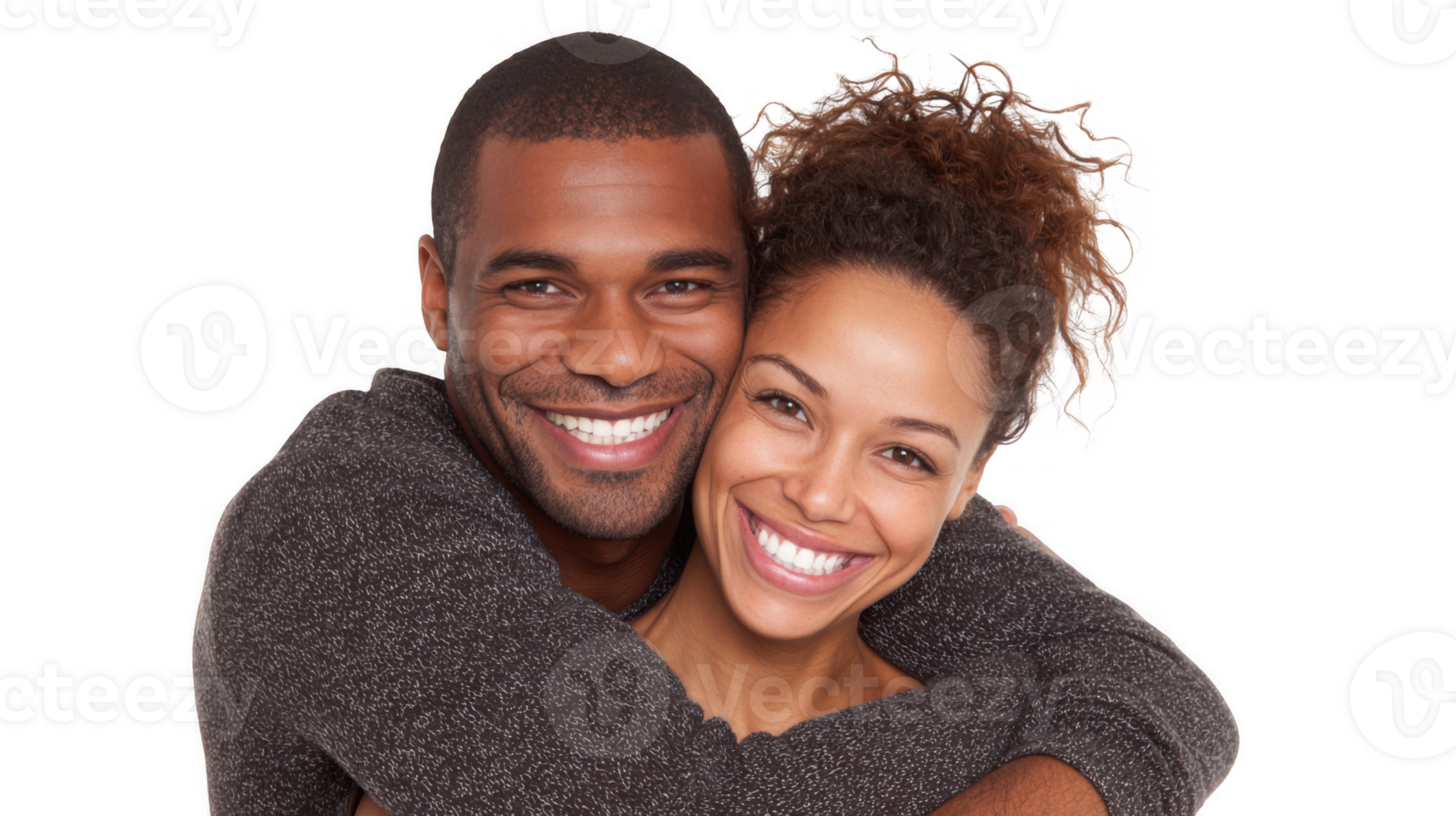 Happy couple embracing and smiling on transparent background png