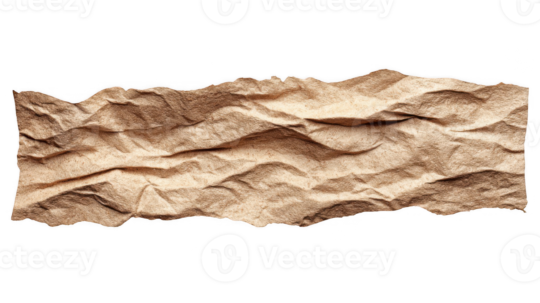 Crumpled brown paper texture with transparent background png
