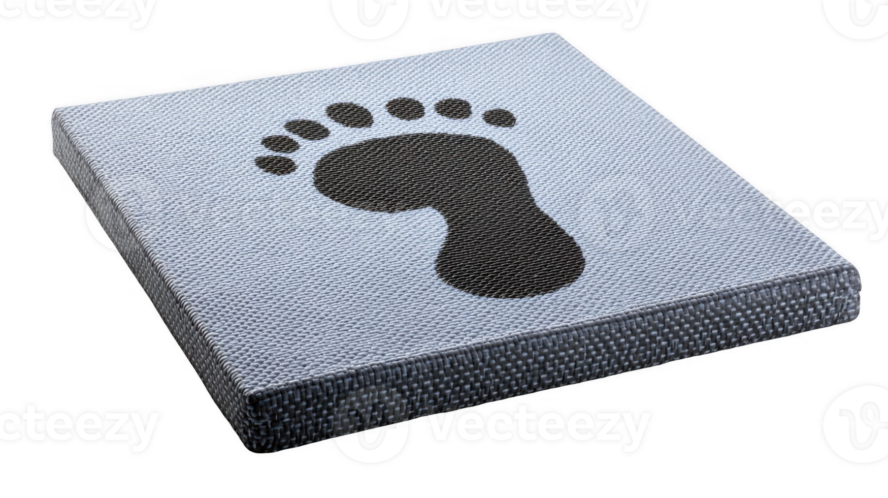 Black footprint marking starting point on soft gym mat with transparent background png
