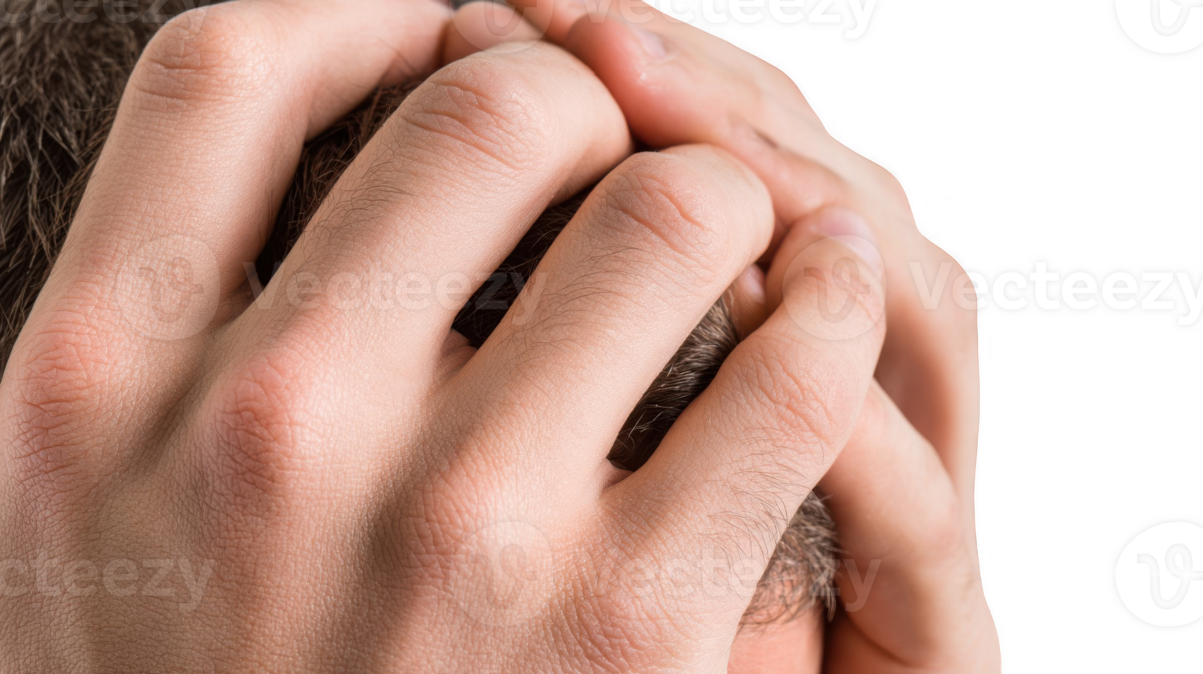 Man holding head showing frustration and worry on transparent background png