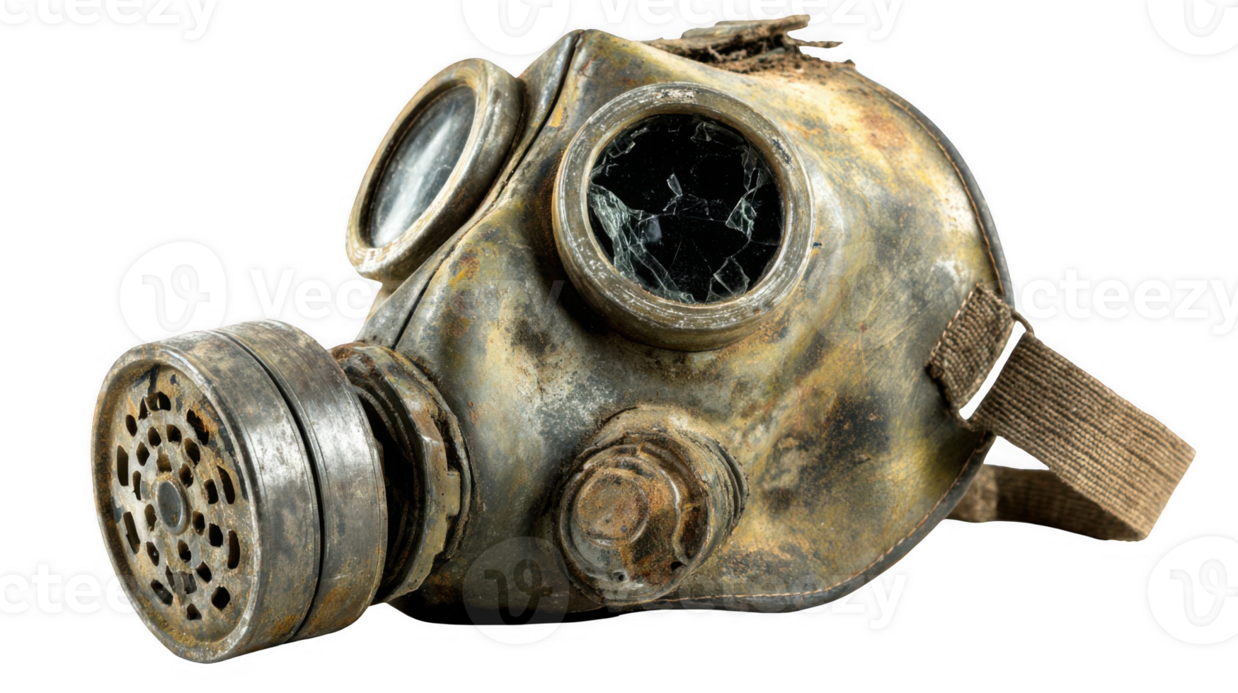 Old worn and broken gas mask isolated on transparent background png