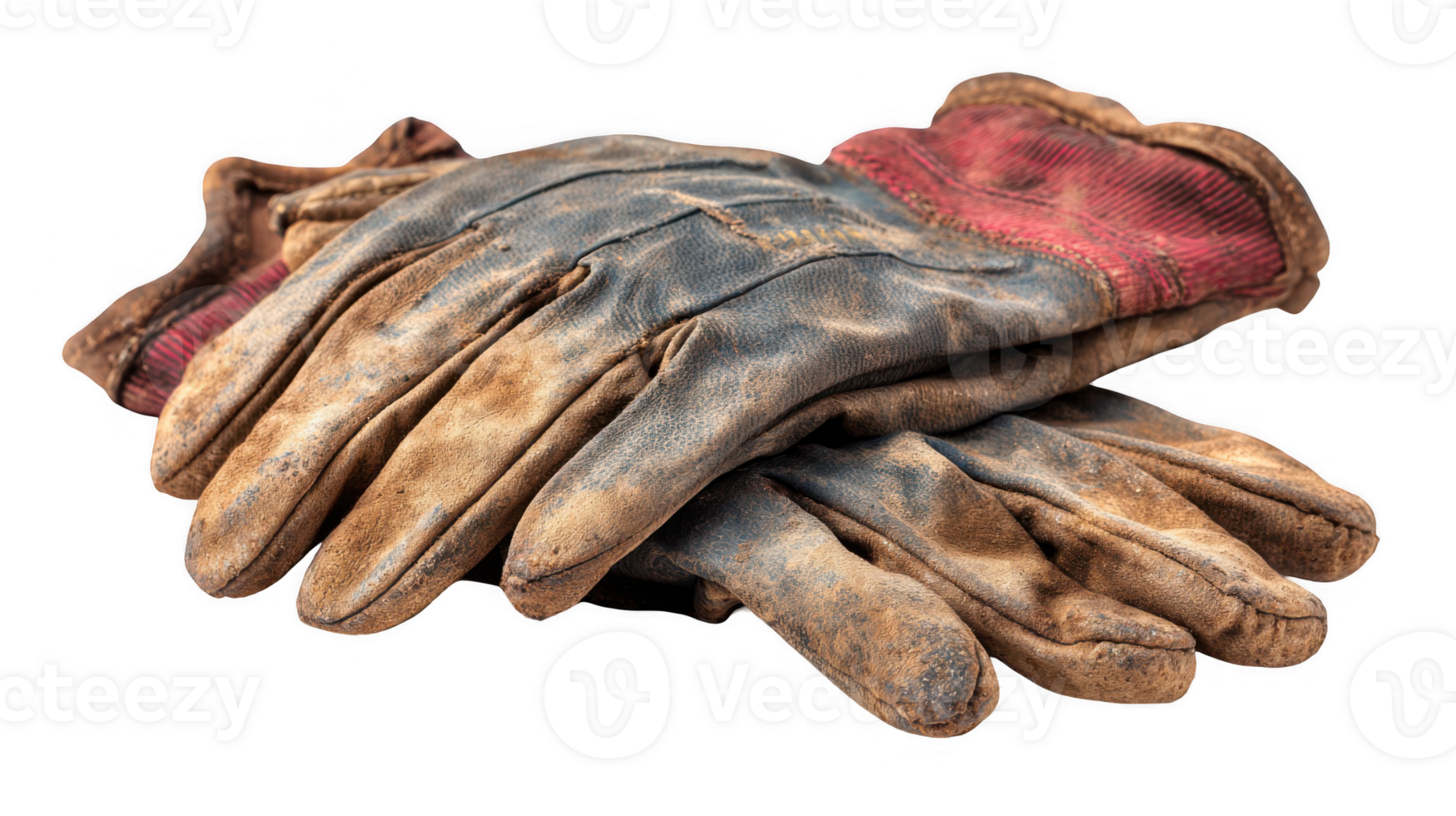 Used work gloves resting on transparent background png