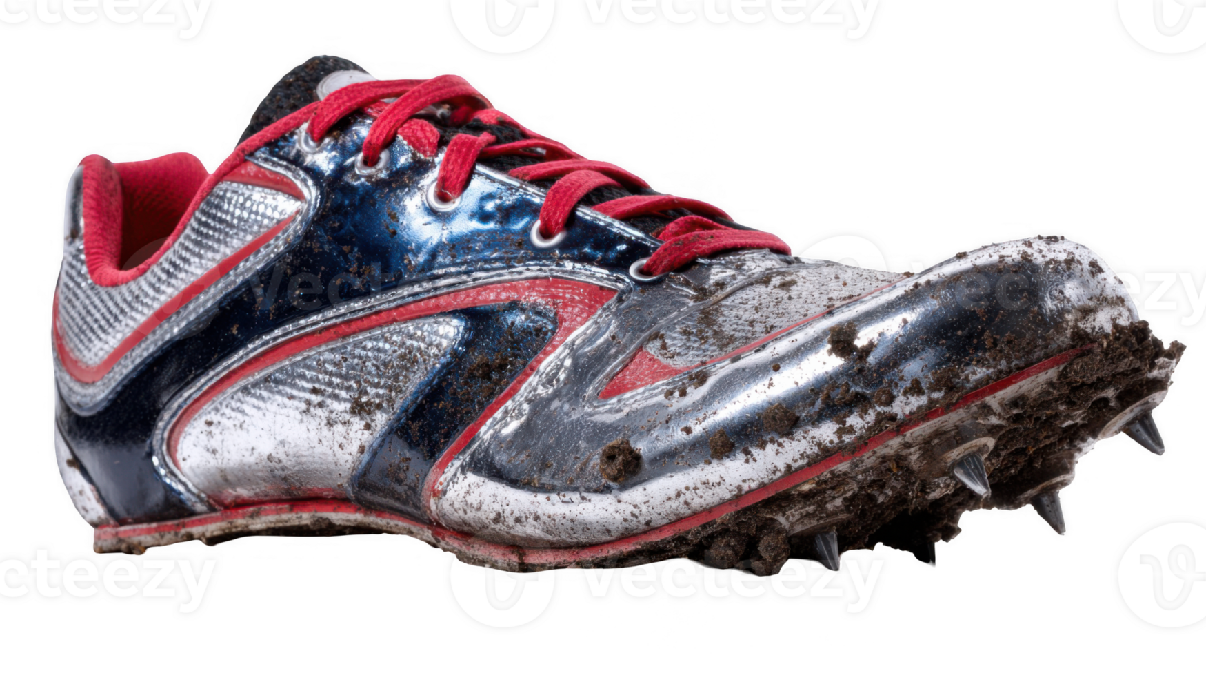 Gleaming track shoe puncturing dry ground on transparent background png