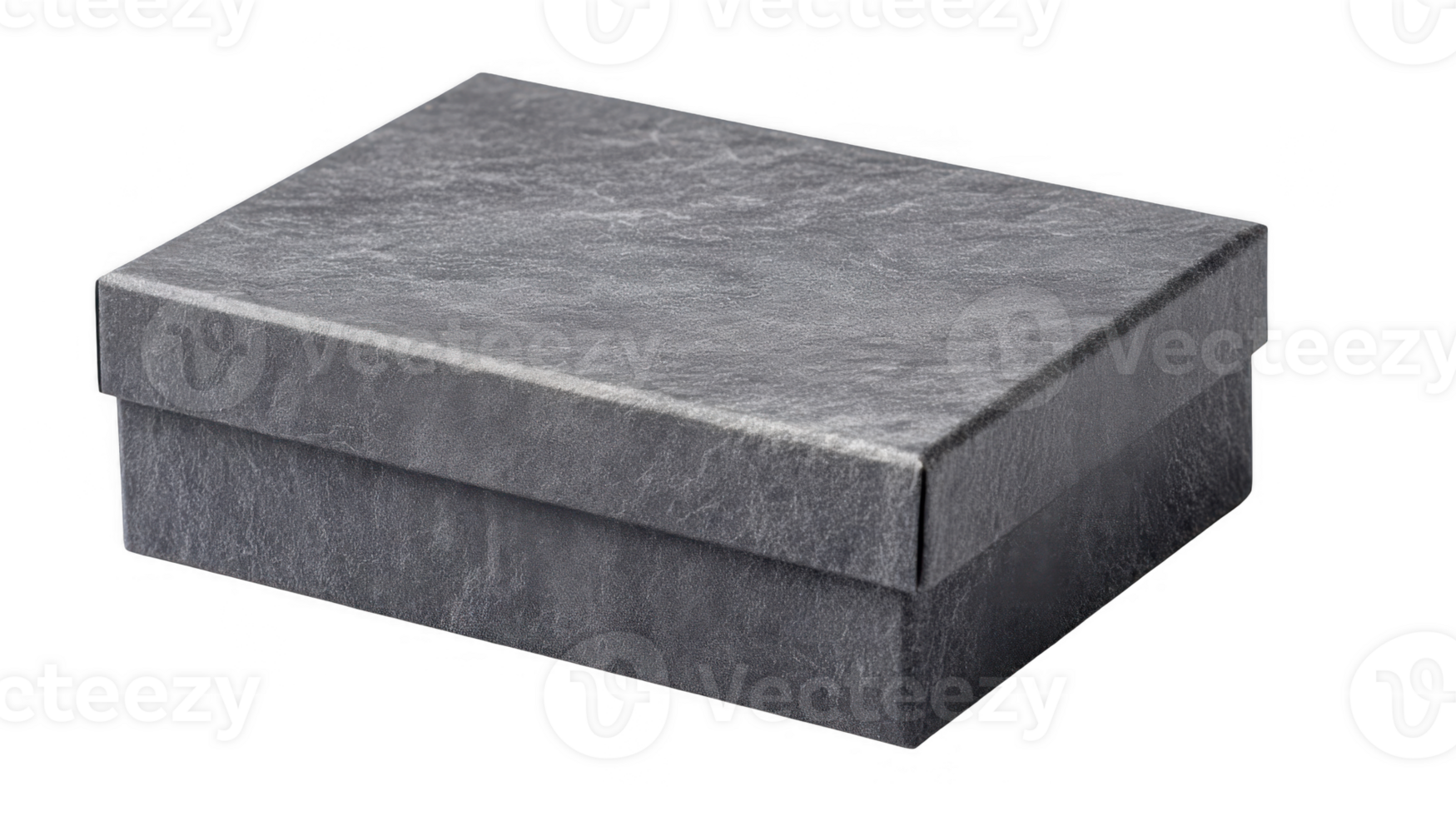 Closed gray rectangular cardboard box with textured paper on transparent background png