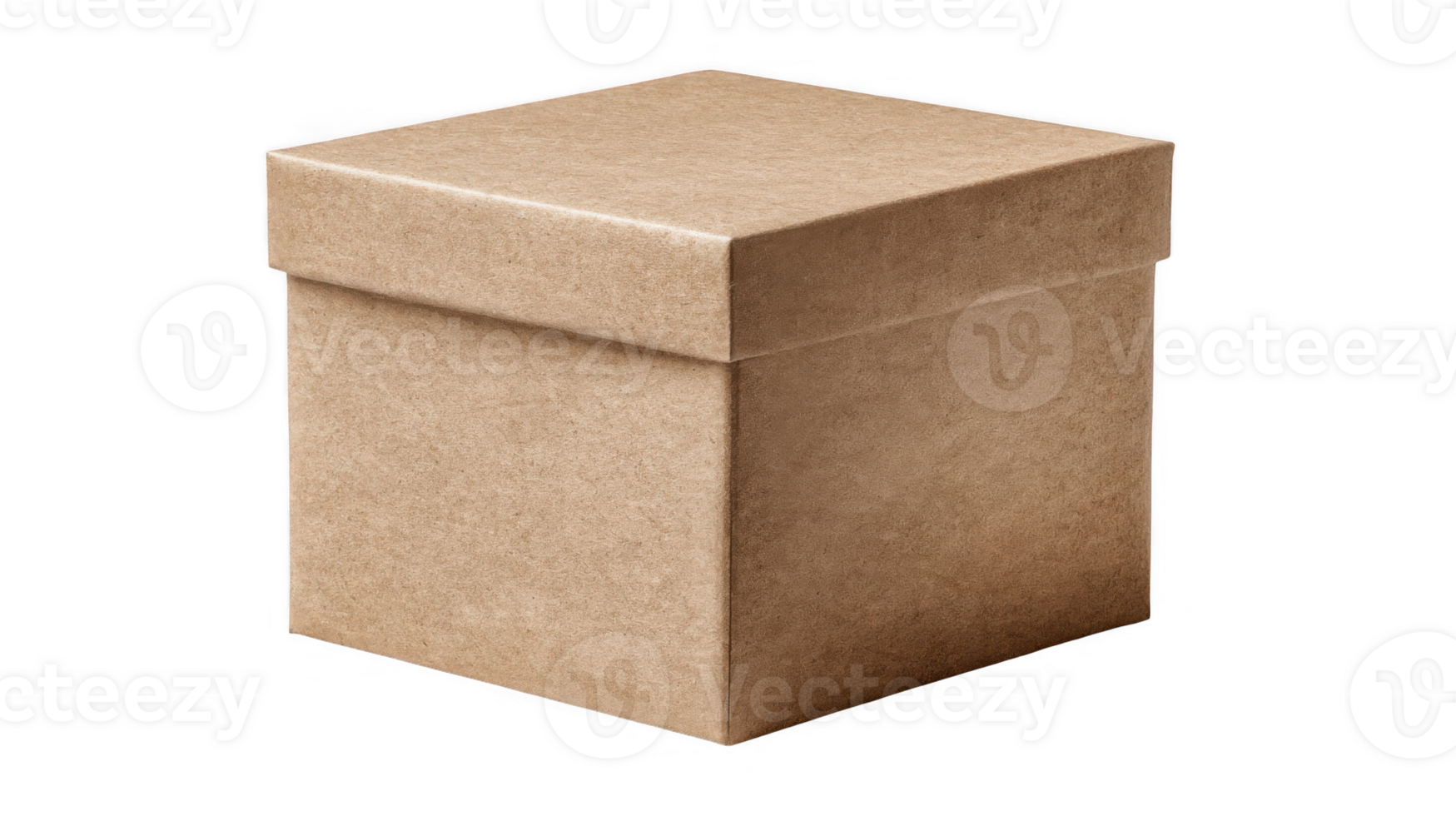 Closed light brown cardboard box with lid on transparent background png
