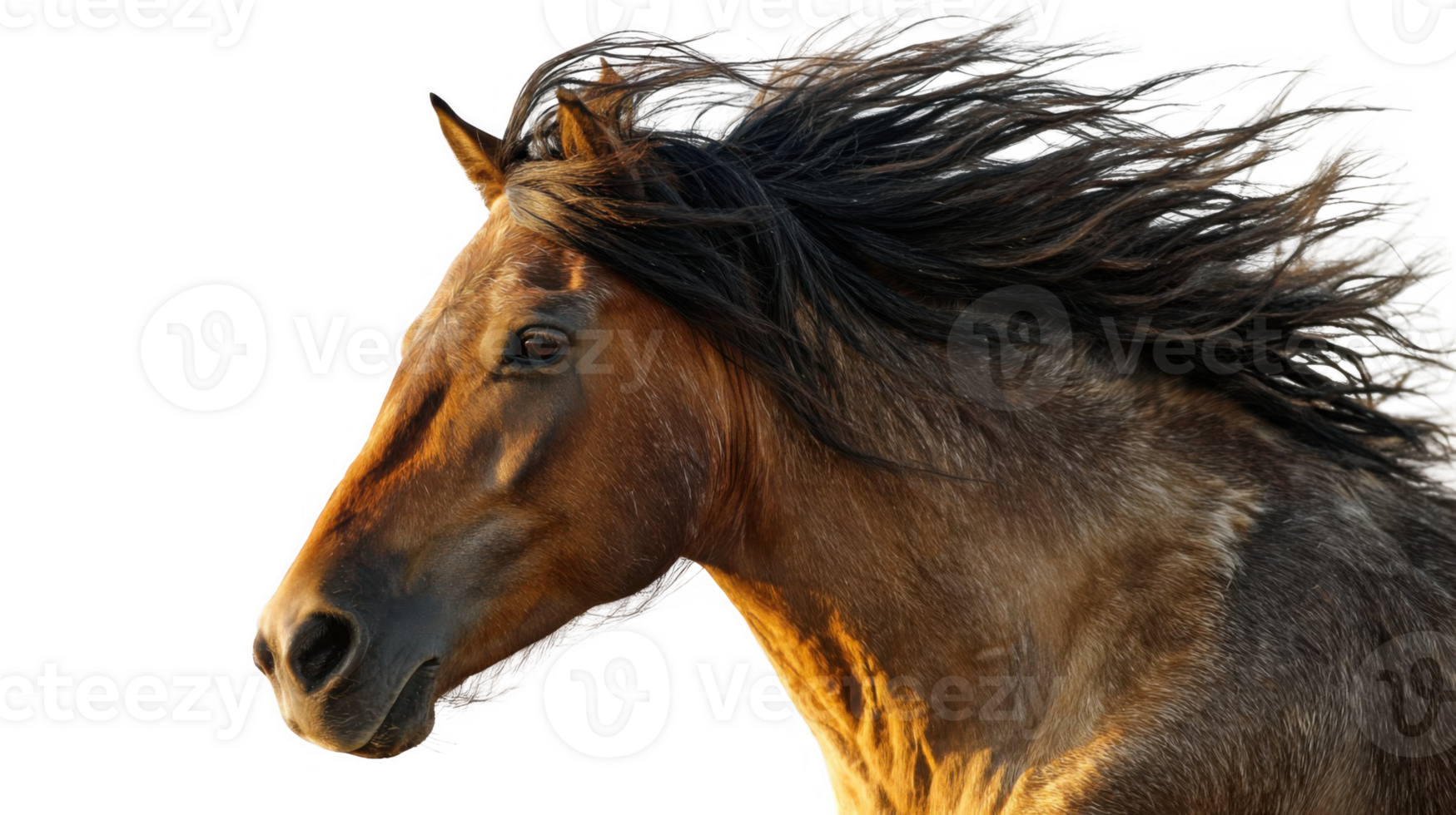 Majestic horse with flowing mane on transparent background png