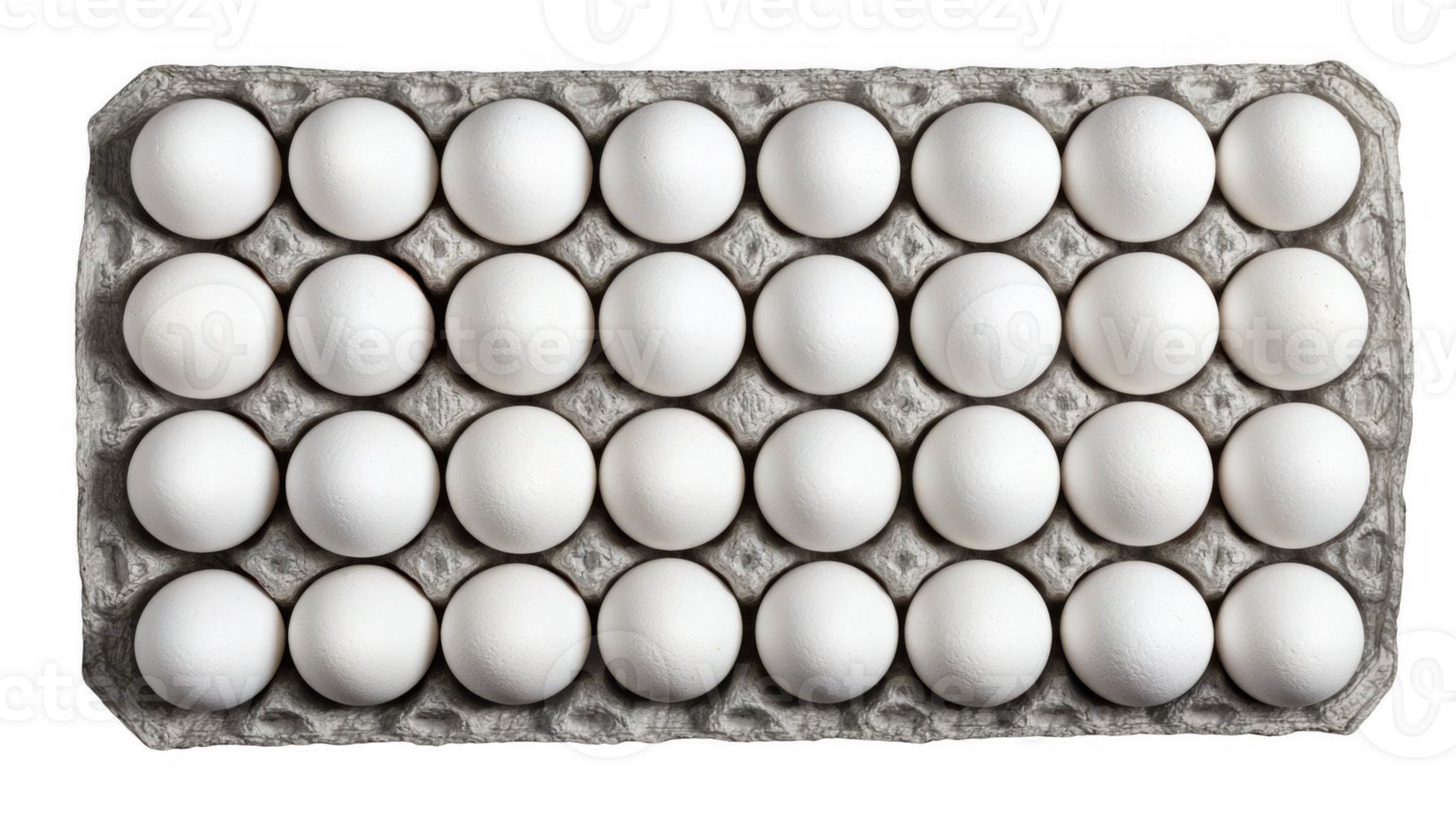 White chicken eggs in carton on transparent background png