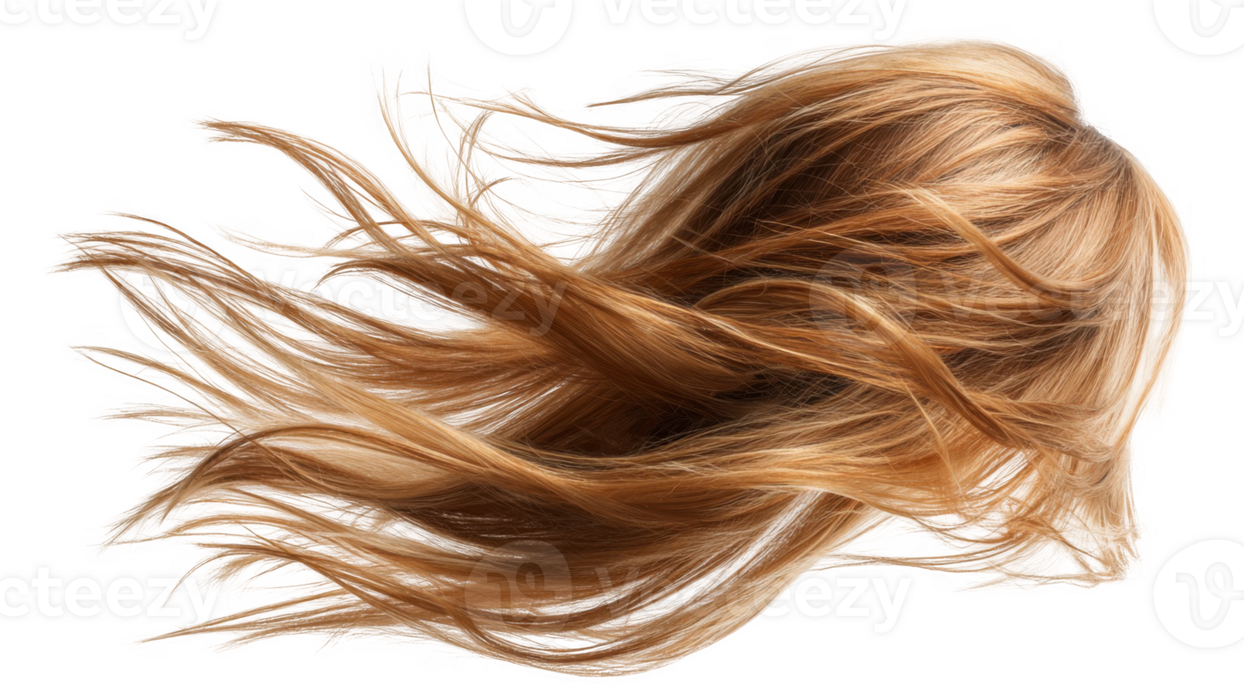 Long blond hair flowing gracefully in the wind on transparent background png