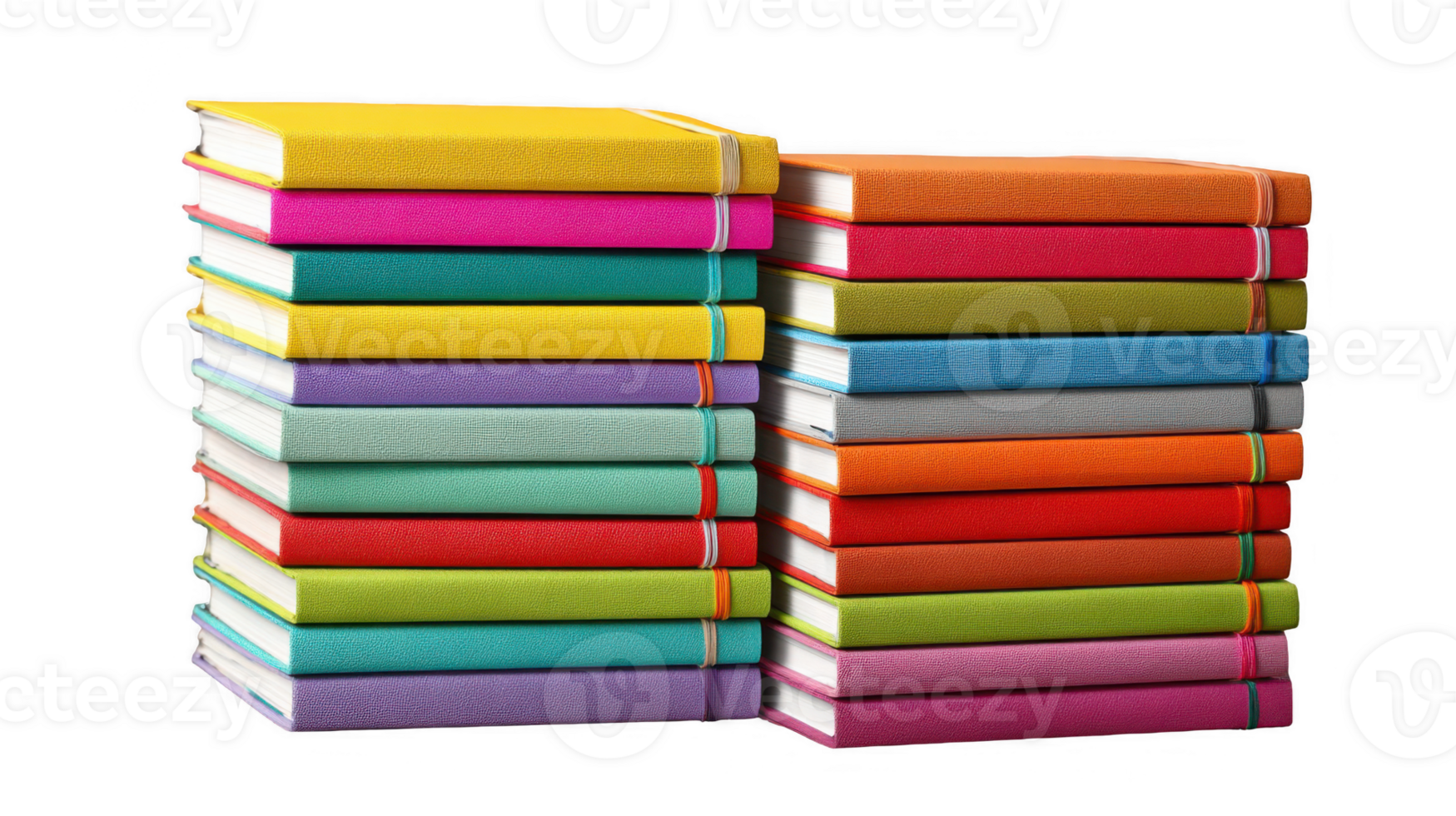 Colorful journals stacked high on transparent background png