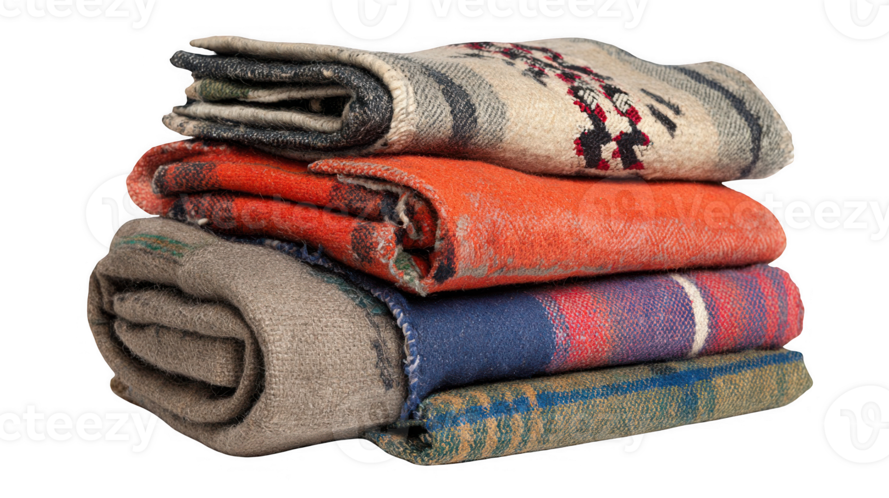 Stack of folded blankets on transparent background png