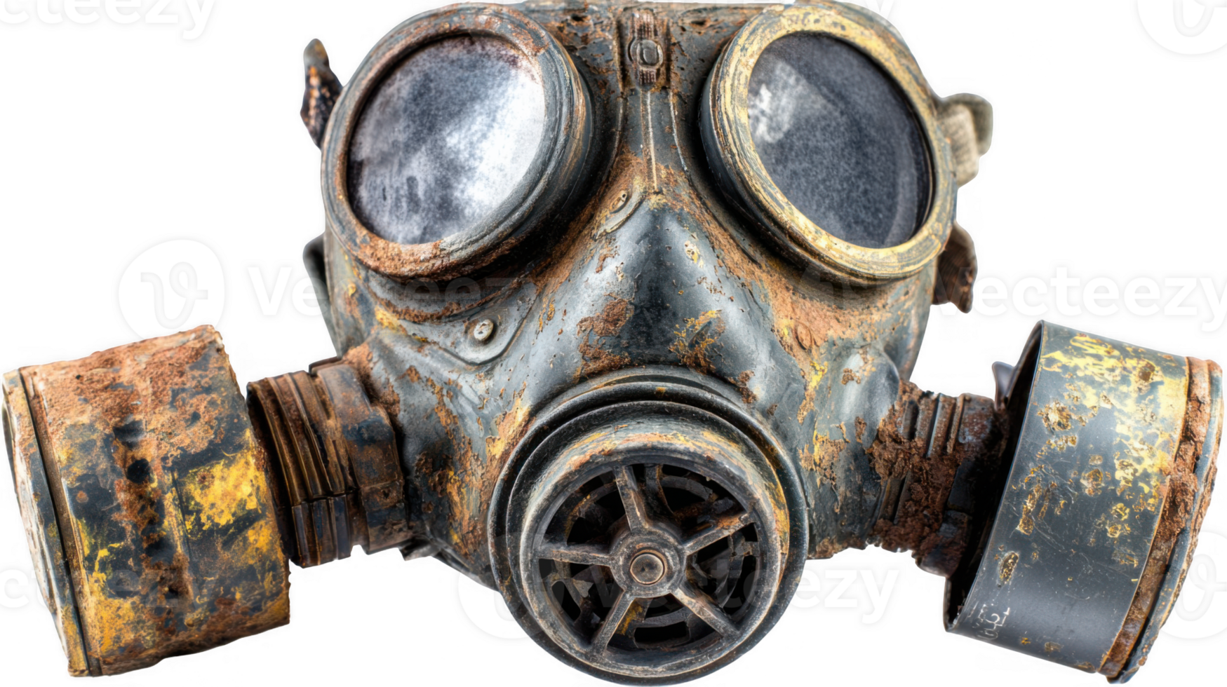 Distressed and fragmented gas mask isolated on transparent background png