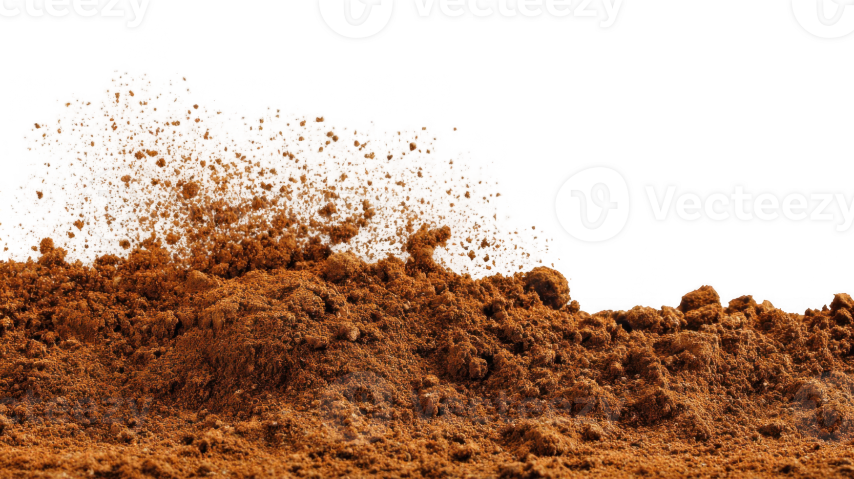 Reddish brown soil billows and particles floating with transparent background png