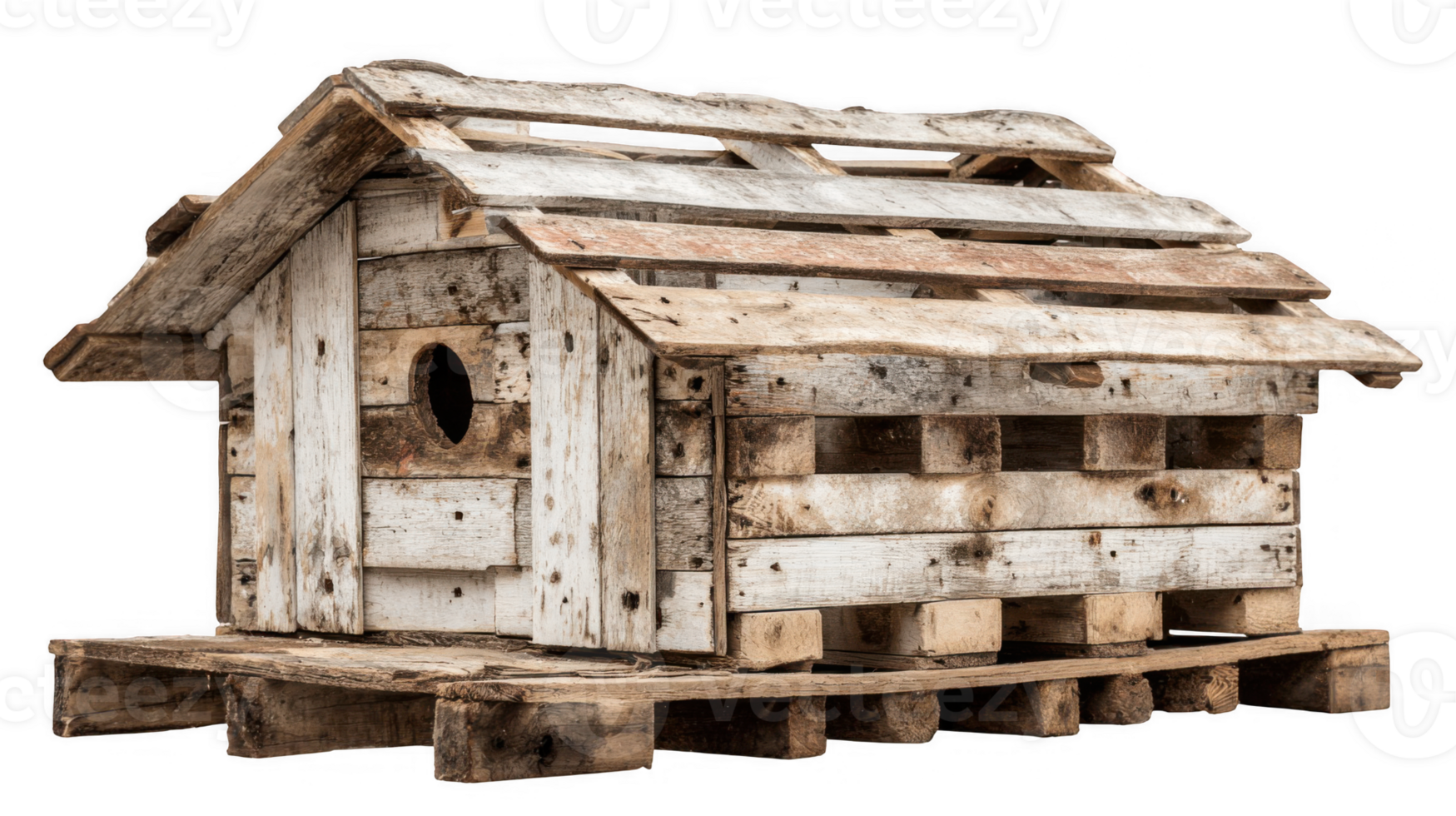 Chicken coop made from recycled pallets on transparent background png