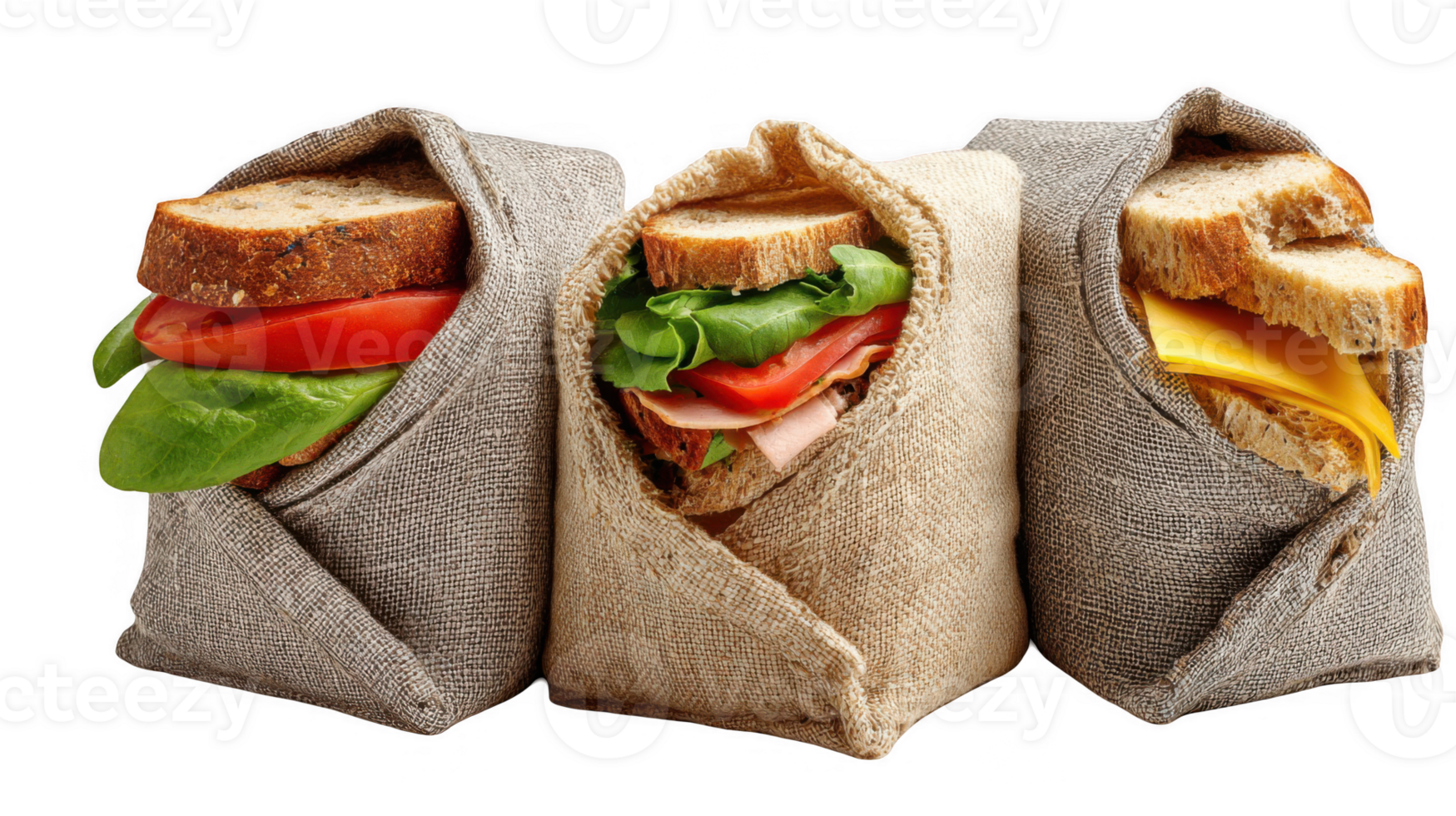 Sandwiches wrapped in eco friendly fabric on transparent background png