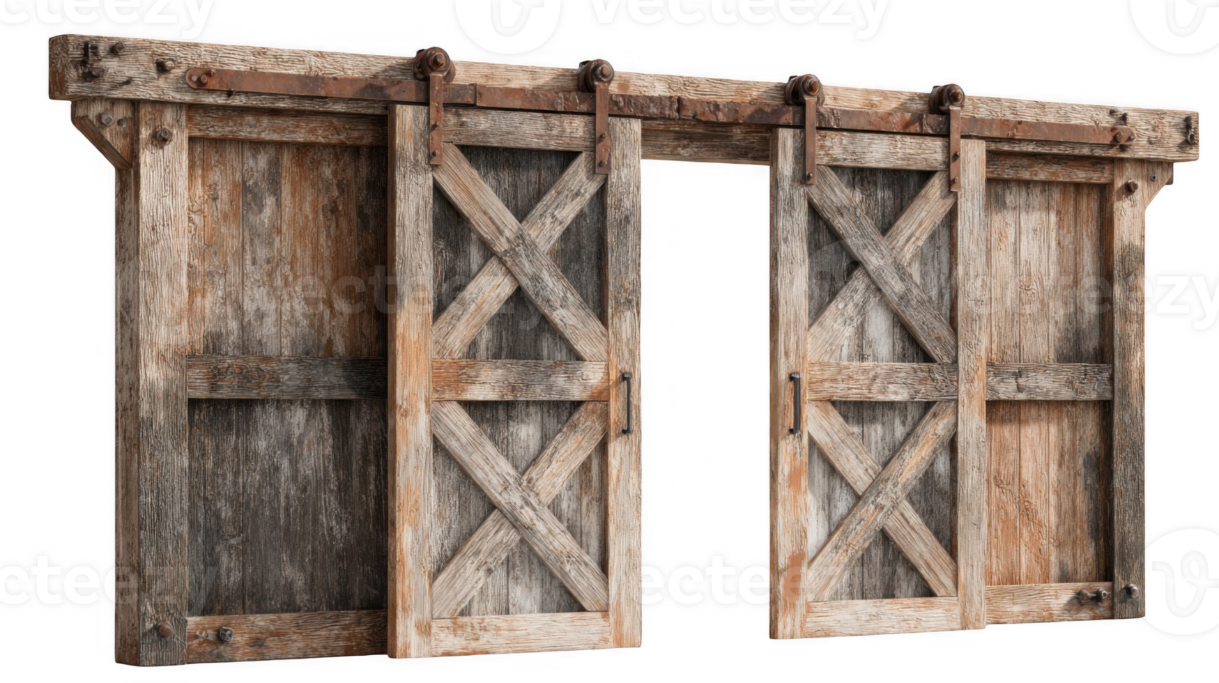 Rustic barn doors opening on transparent background png