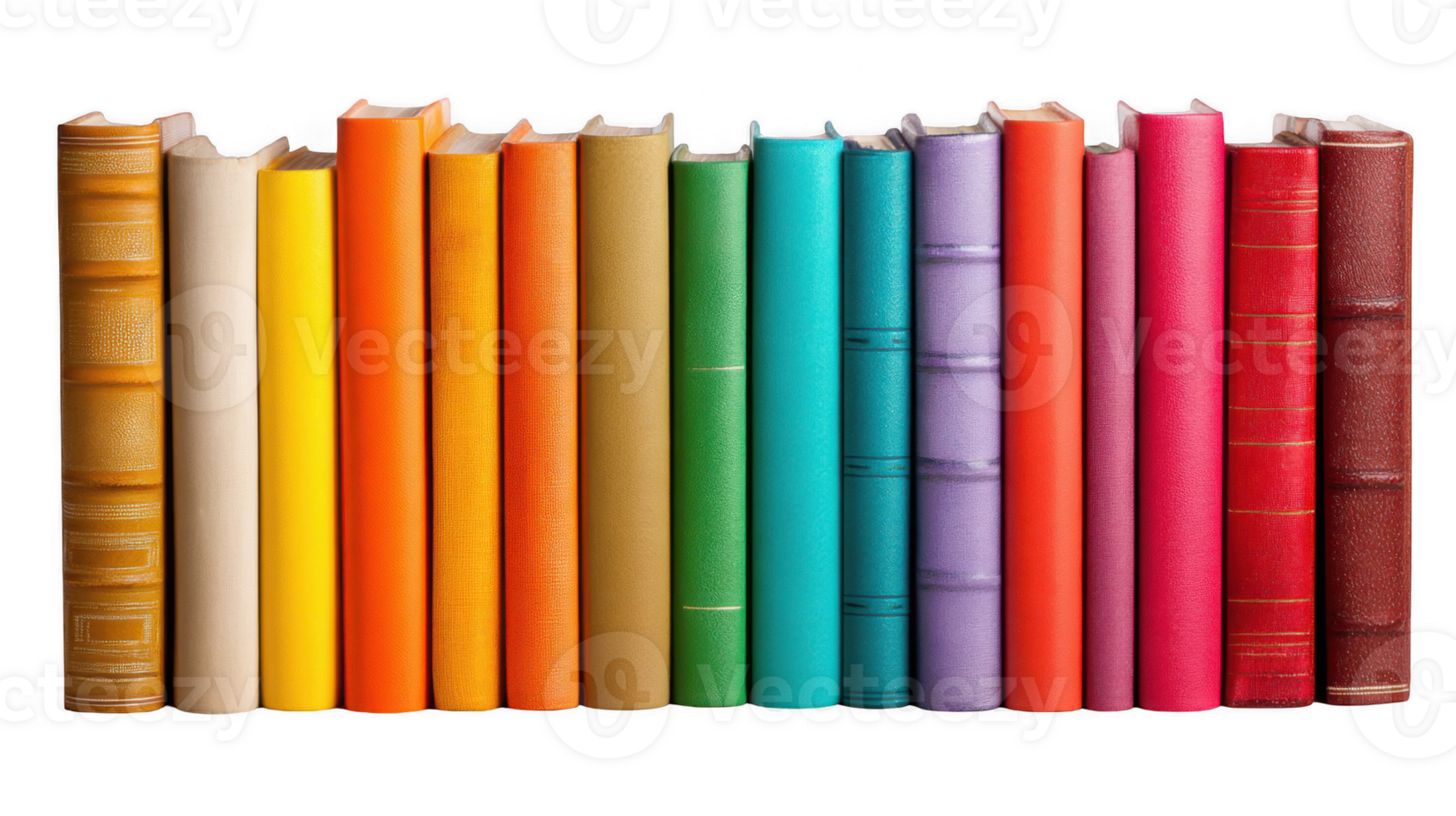Vibrant books sorted from light to dark on transparent background png