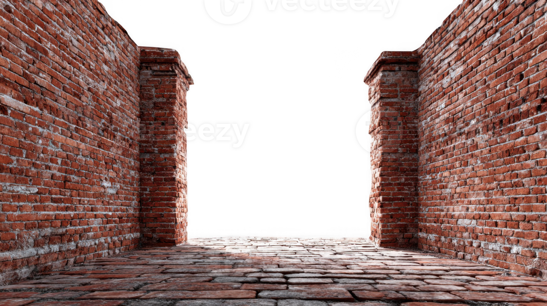 Grand brick entrance leading to open space with transparent background png