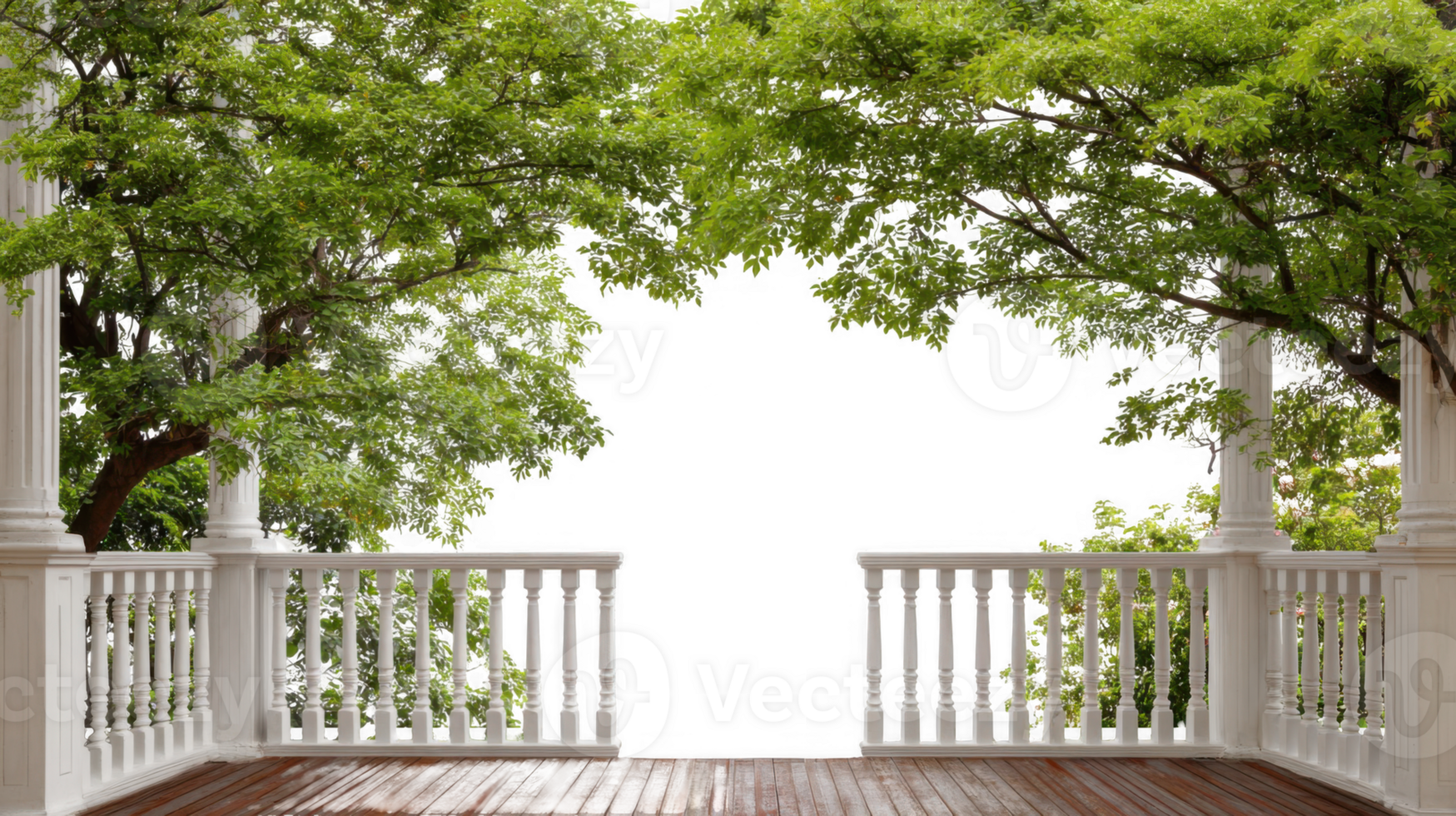 Vibrant green leaves framing porch view with transparent background png