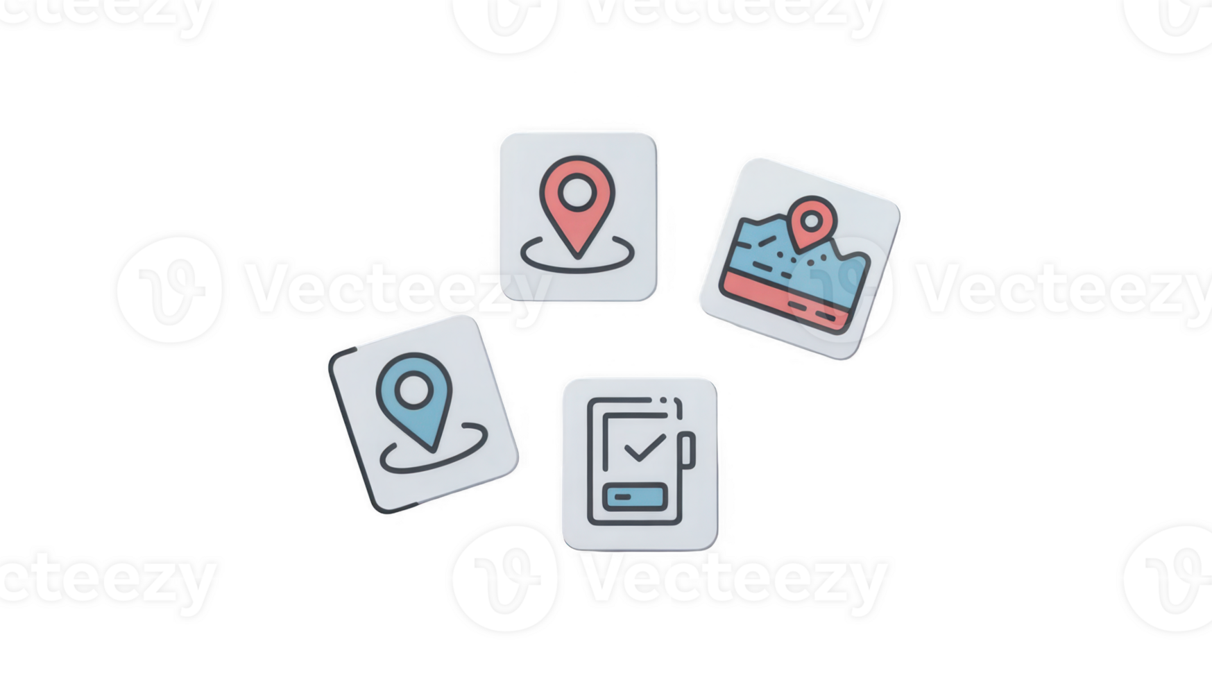 Location app icons showing navigation and check in features on transparent background png