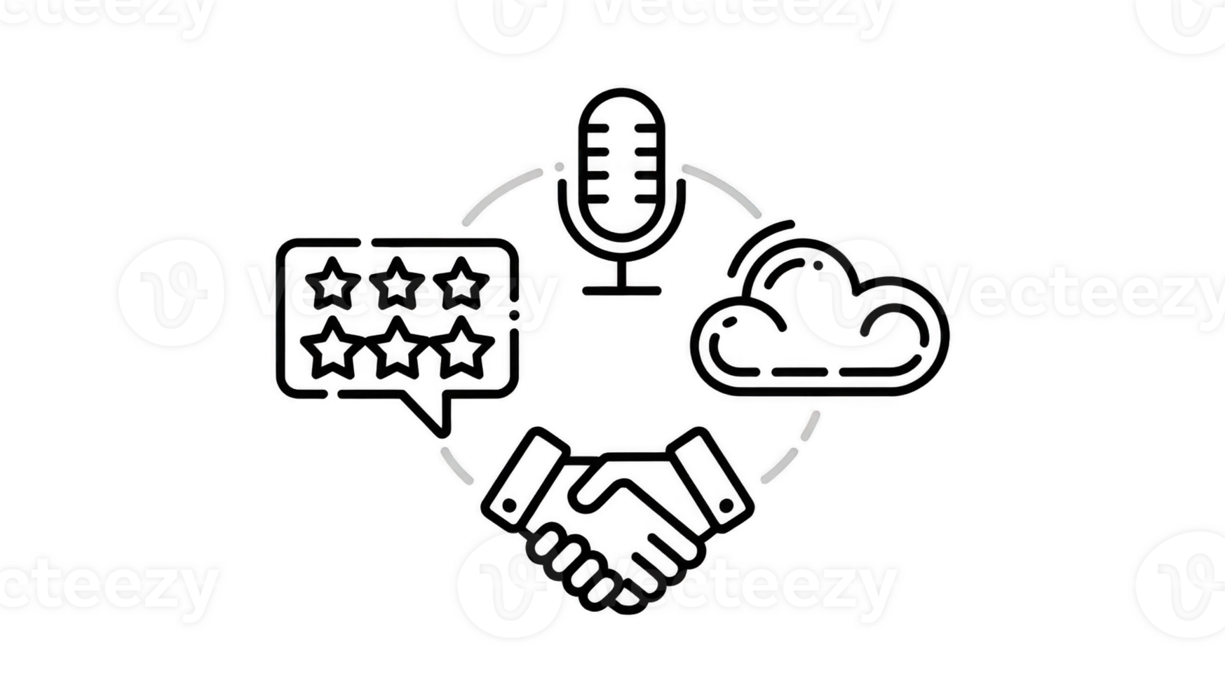 Business agreement with five star feedback, podcast and cloud computing on transparent background png