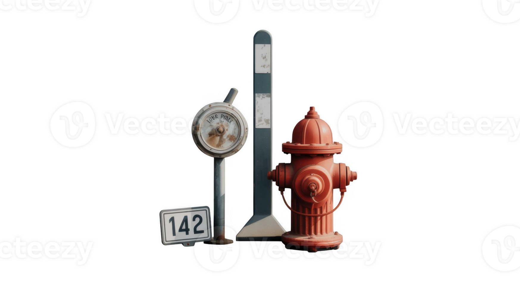 Fire hydrant, tow pole and parking sign on transparent background png