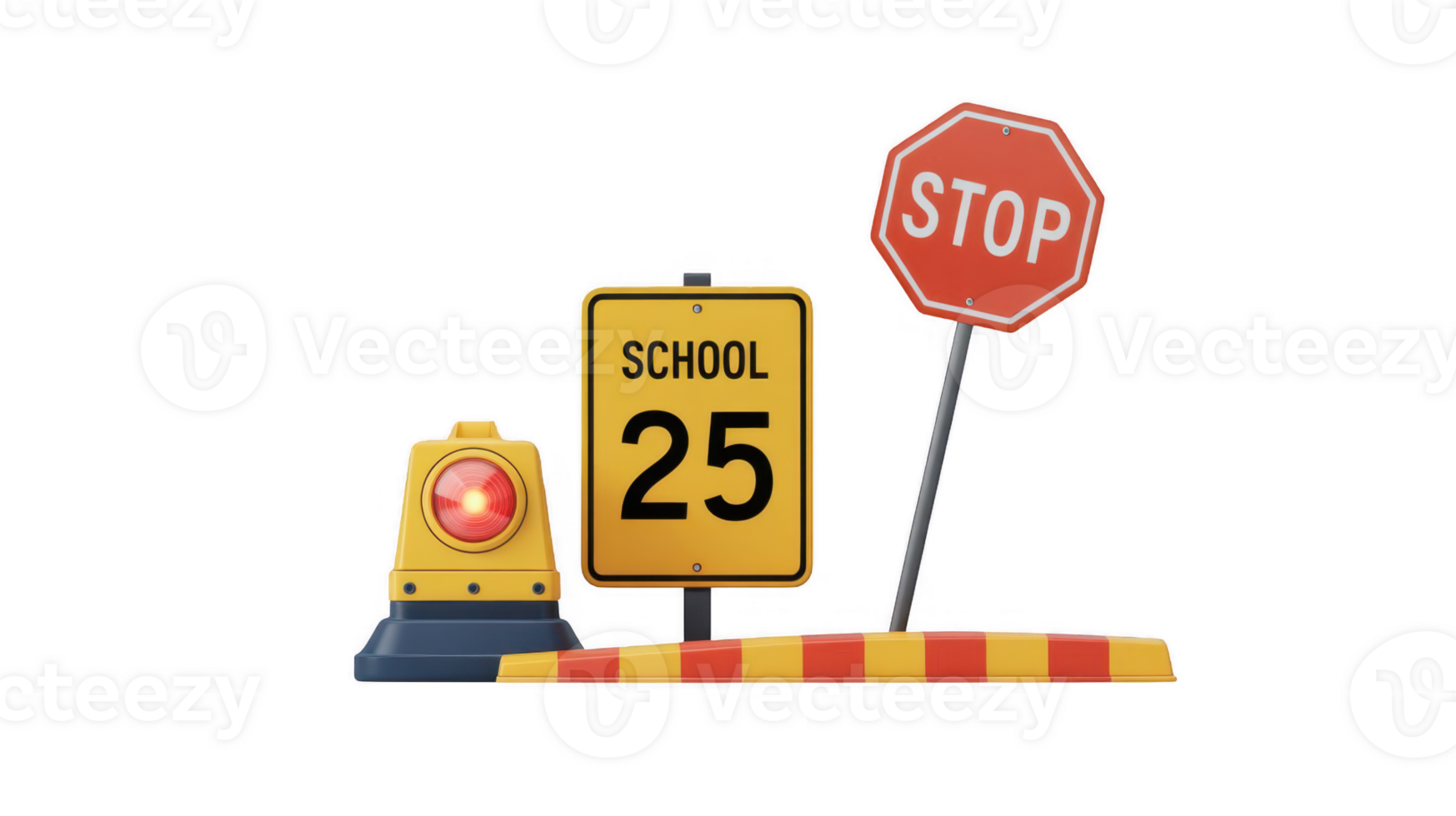 School zone speed limit and stop sign on transparent background png