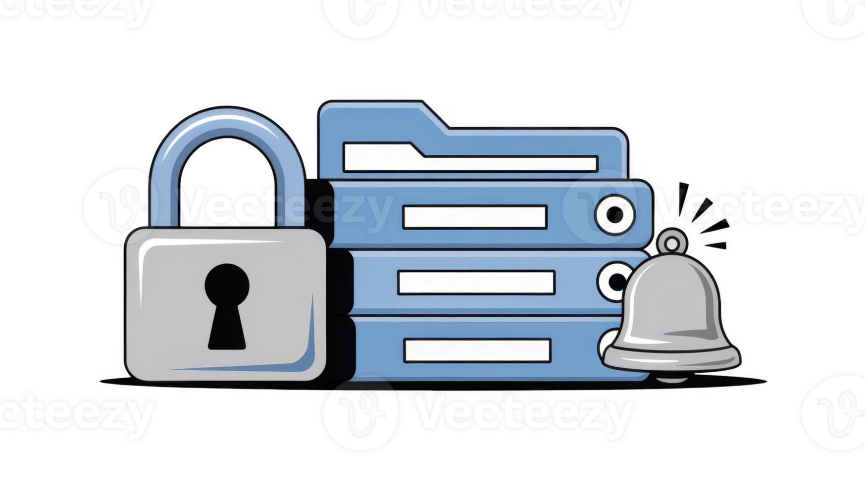 Data security alert with padlock and notification bell on transparent background png