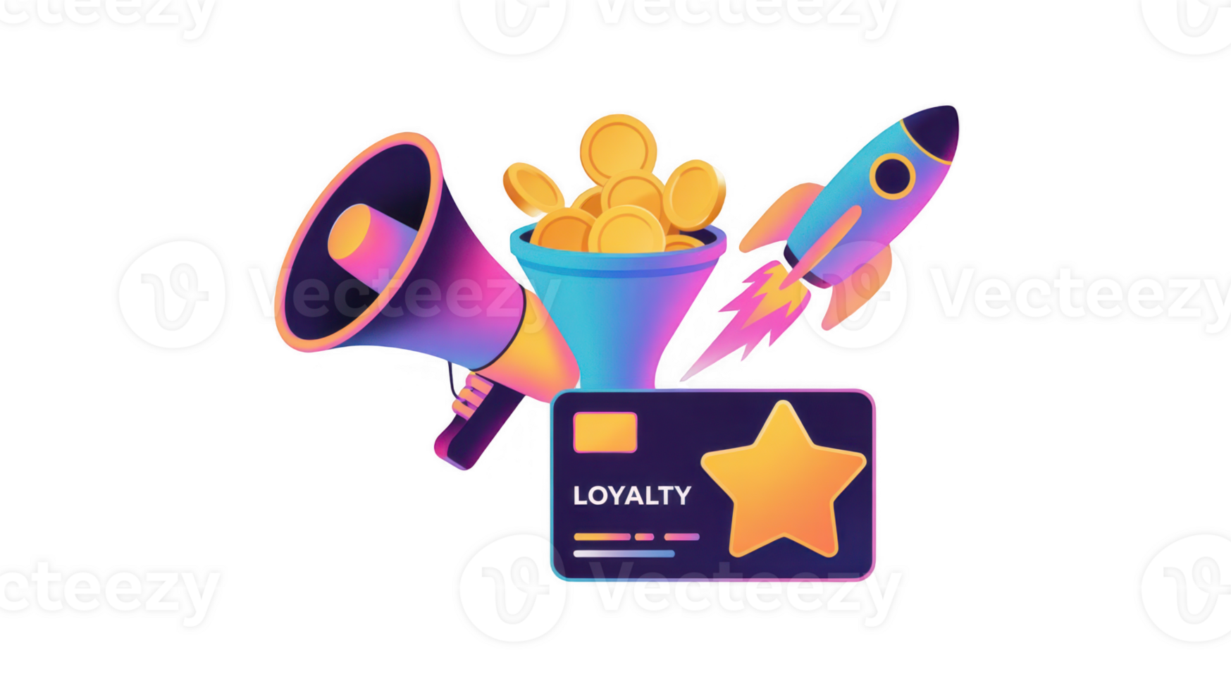 Loyalty program increasing sales with marketing campaign and rocket launch png