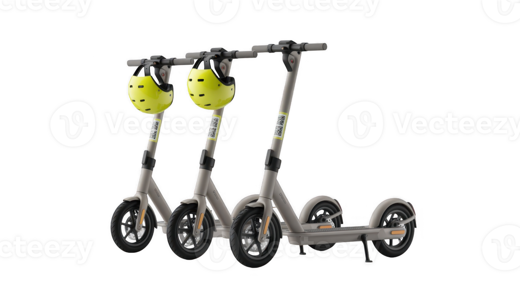 Electric scooters and helmets promoting urban mobility and safety on transparent background png