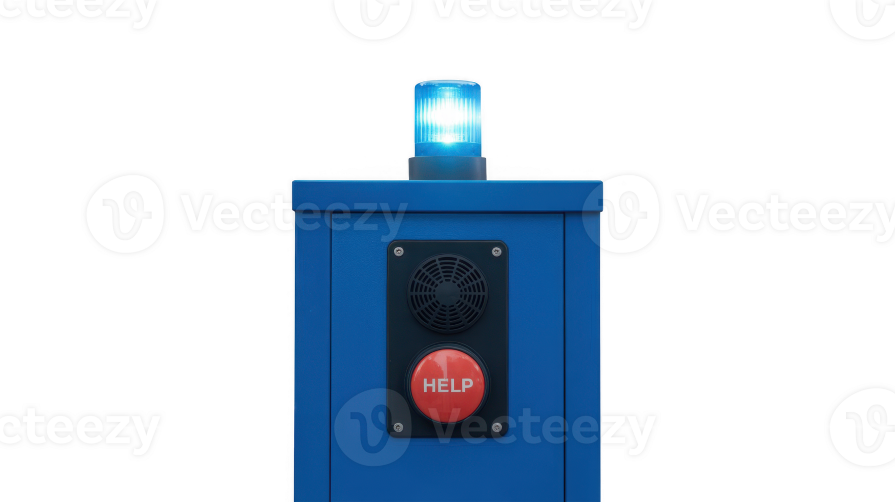Blue emergency help point with flashing light on transparent background png
