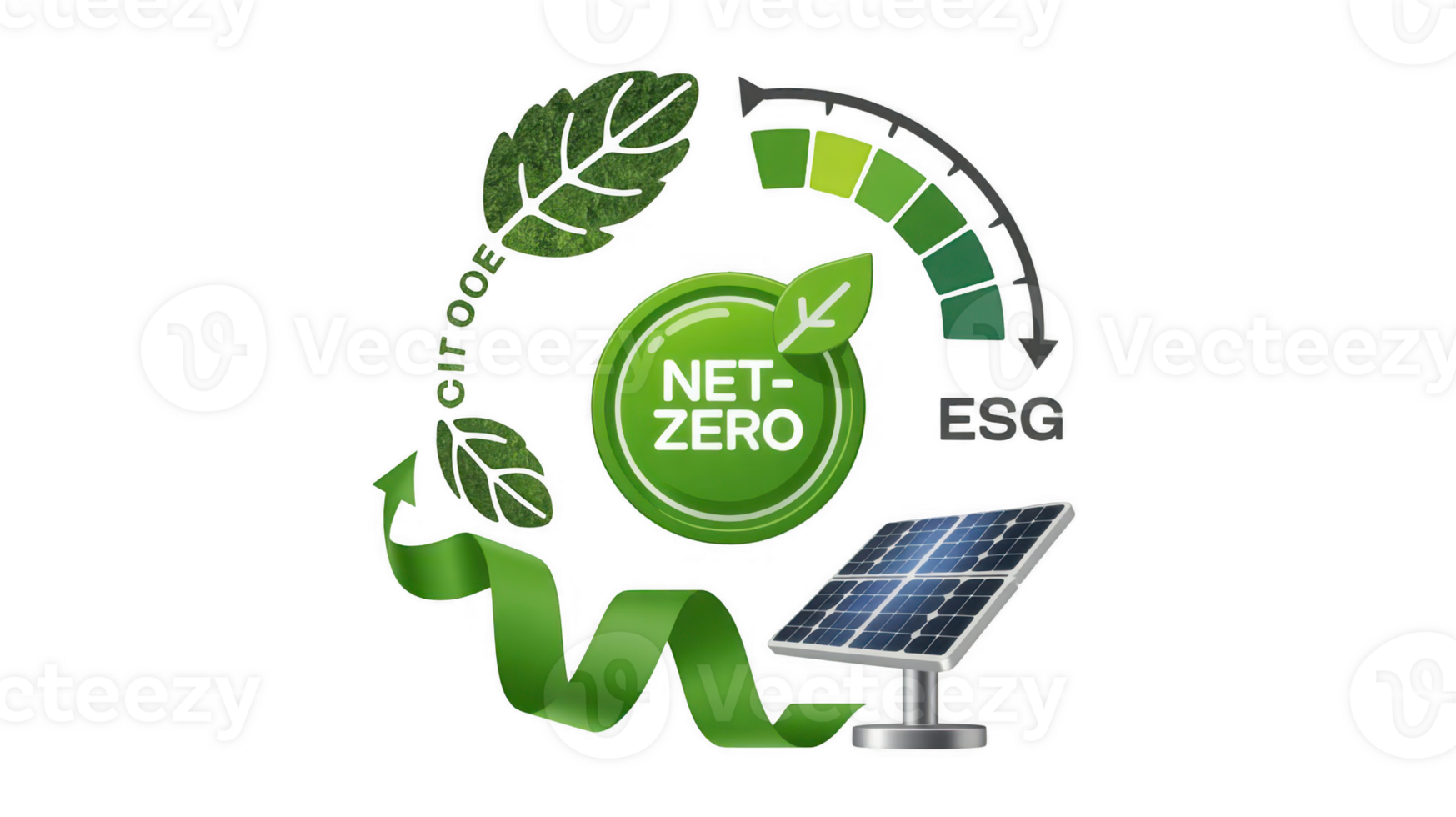 Net zero and esg goals promoting sustainable business practices with solar panel and green ribbon png