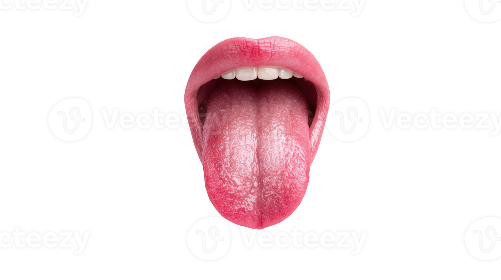 Open mouth showing tongue and teeth on transparent background png