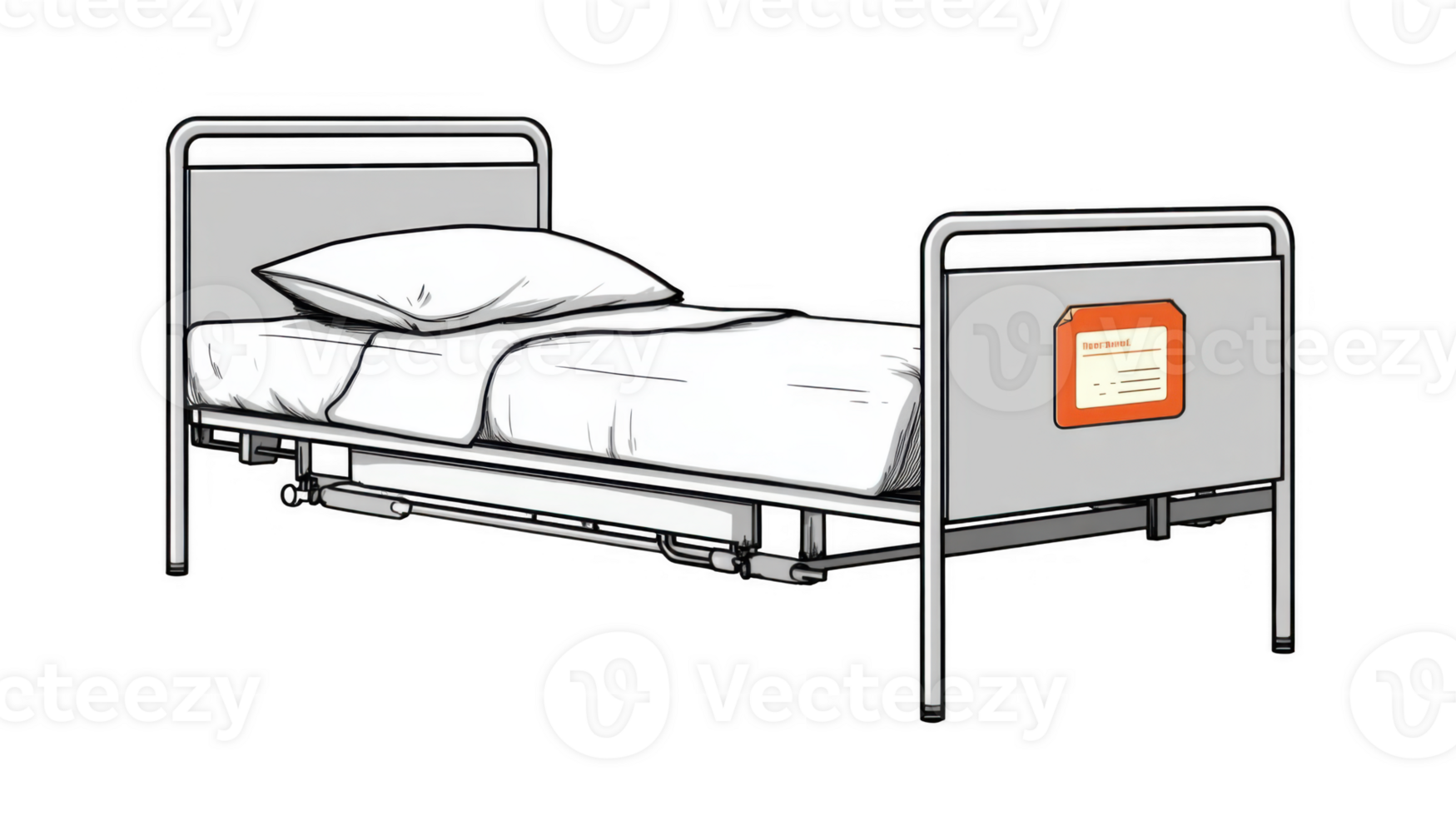 Empty hospital bed with patient data and transparent background png