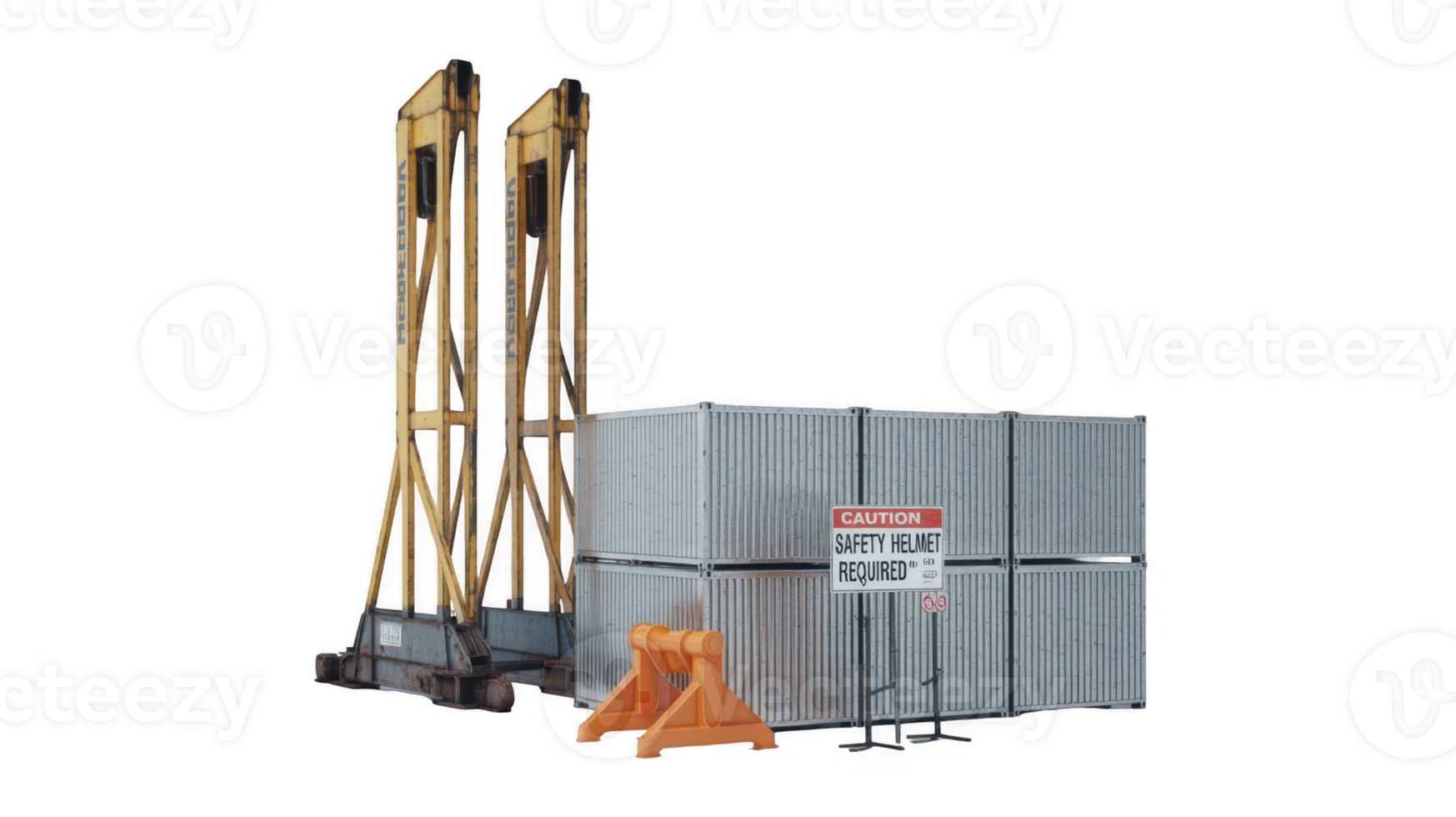 Gantry crane lifting cargo containers in transparent background png