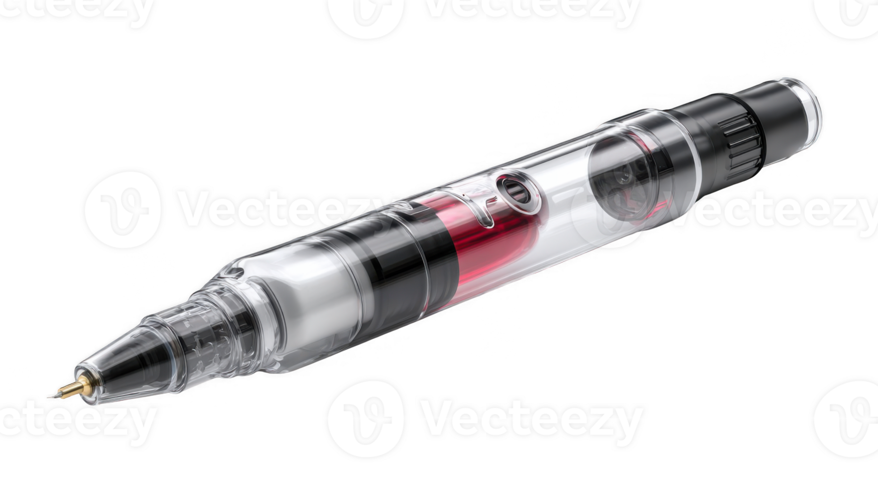 Insulin pen injector syringe injecting red liquid on transparent background png