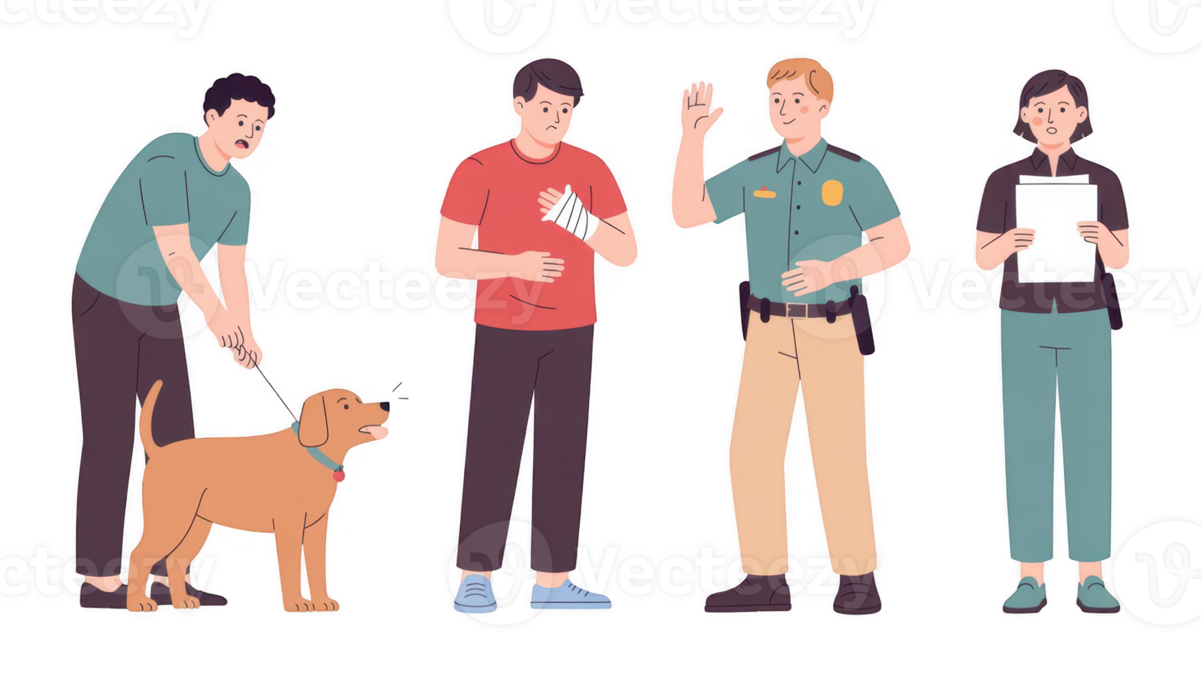 Dog biting man and police taking notes on transparent background png