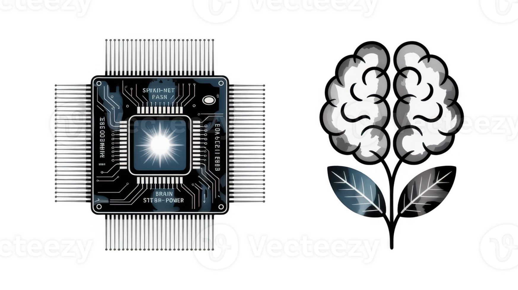 Cpu processor chip and brain growing like a plant with transparent background png